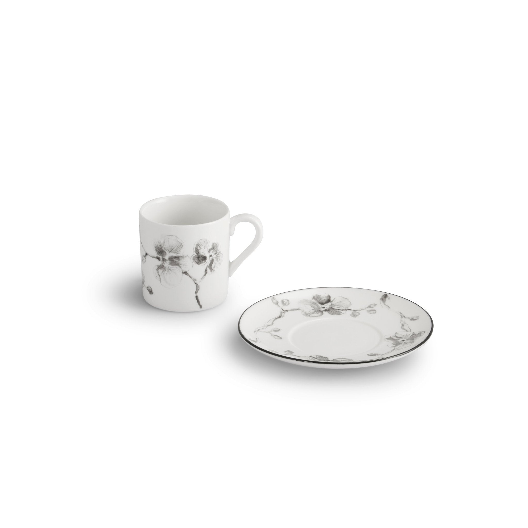 Black Orchid Demitasse Espresso Cups - Elegant Porcelain Coffee Set for Espresso, Cappuccino & Tea - Perfect for Home, Cafe & Restaurant Use