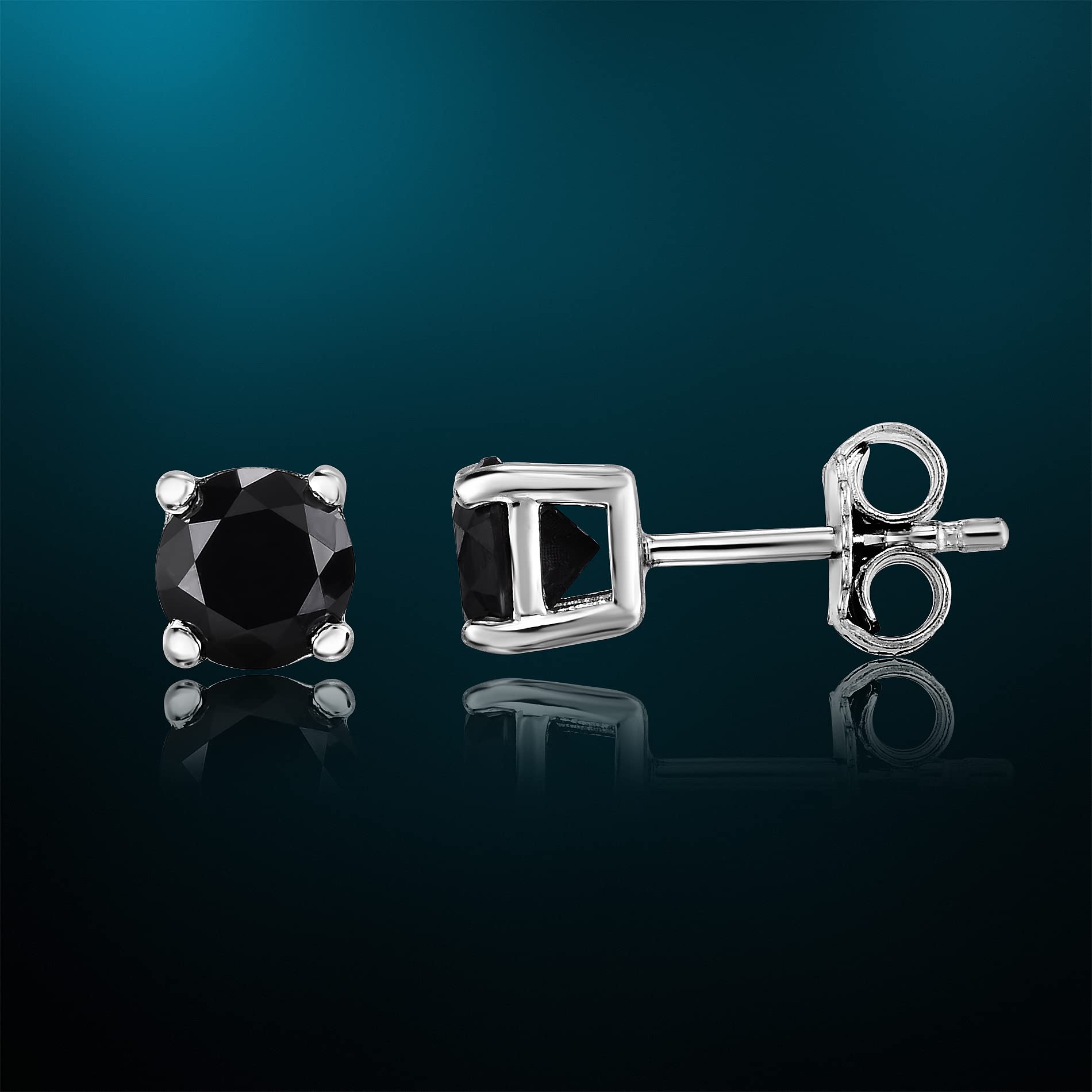 Natalia Drake Round Cut Black Diamond Stud Earrings for Men & Women - 925 Sterling Silver Jewelry for Everyday Wear, Gifts & Special Occasions