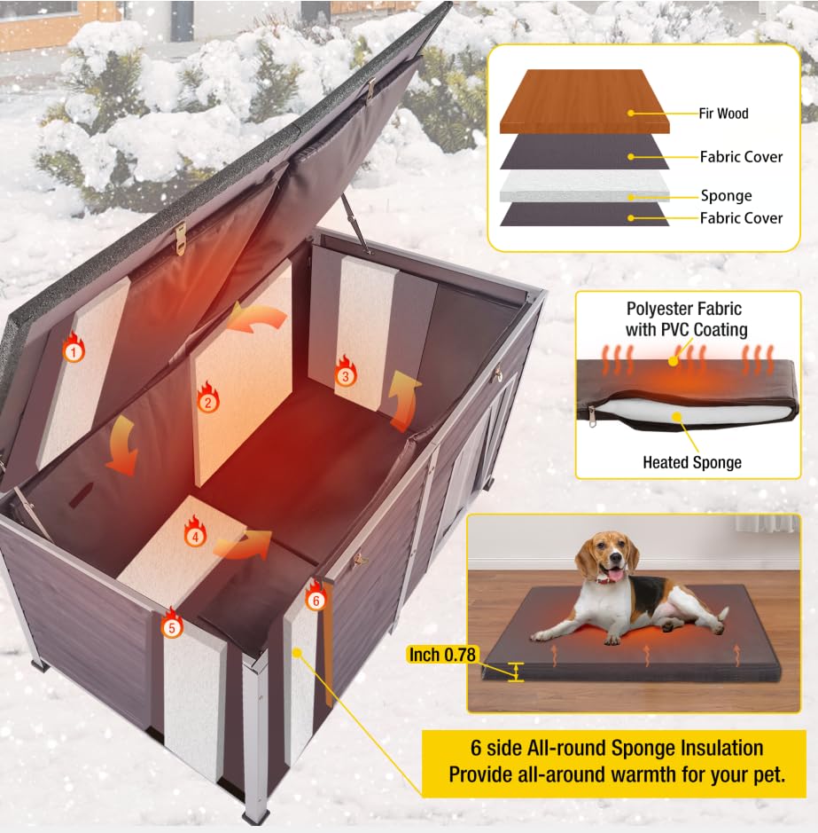 Aivituvin Insulated Heated Dog House for Large Dogs - Waterproof Outdoor Dog Kennel with All-Around Iron Frame | Perfect for Backyard, Patio & Winter Use