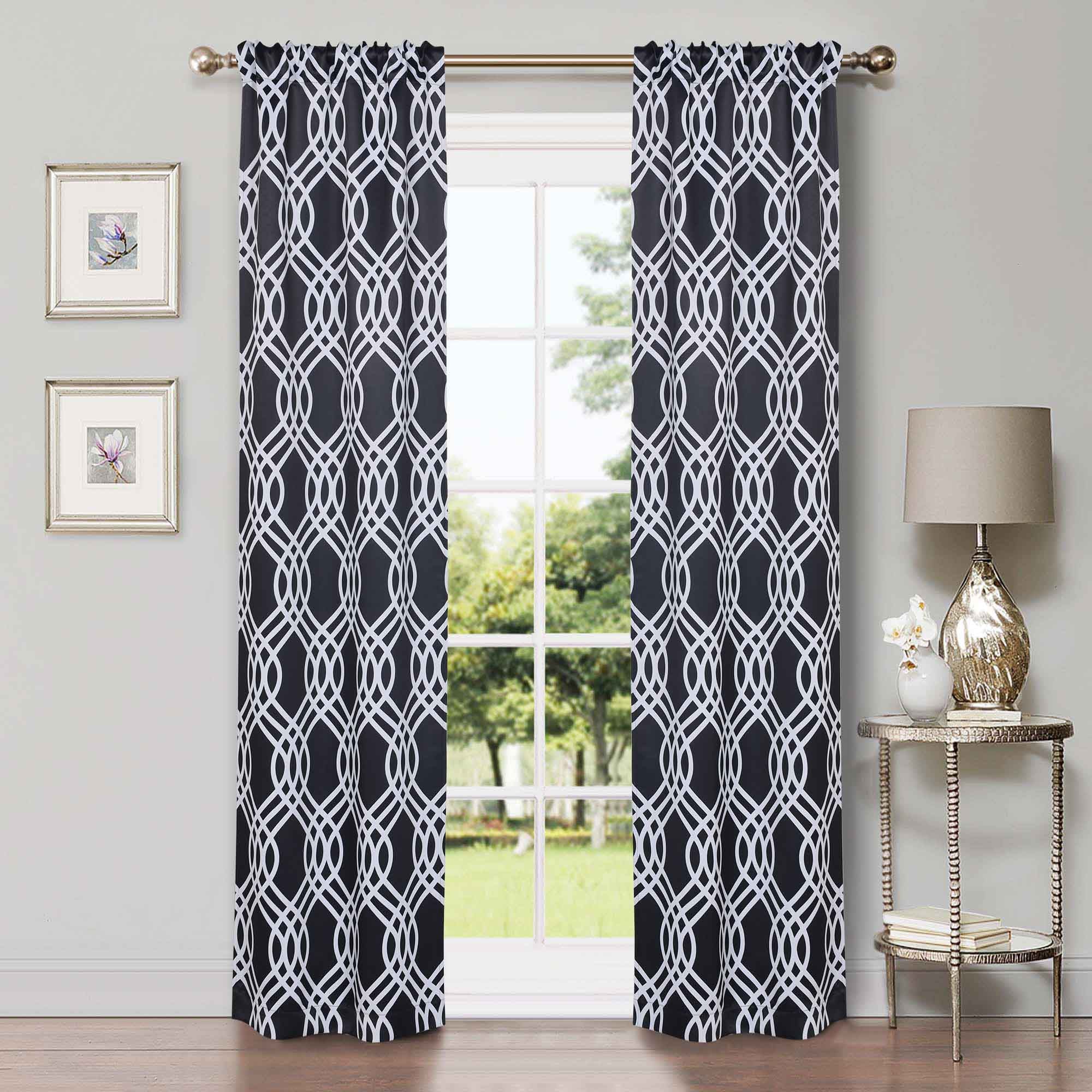 Washable Blackout Curtains with Ribbon Trellis Design - Room Darkening Window Treatment for Bedroom & Living Room - Thermal Insulated Drapes for Better Sleep and Energy Efficiency