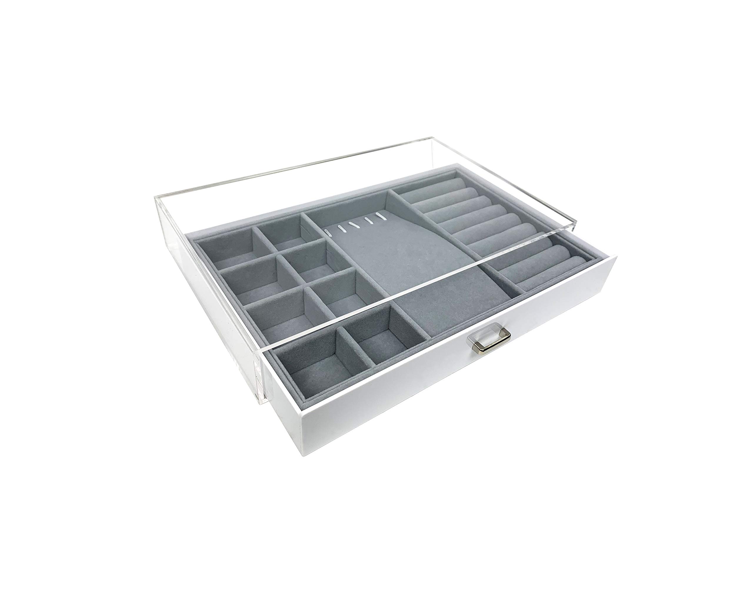 Designstyles Acrylic Jewelry Organizer Box - Clear Display Case with Felt Lining & Sliding Drawer | Compartment Storage for Necklaces, Bracelets, Rings & Earrings | Perfect for Bedroom Vanity, Travel & Gift Giving