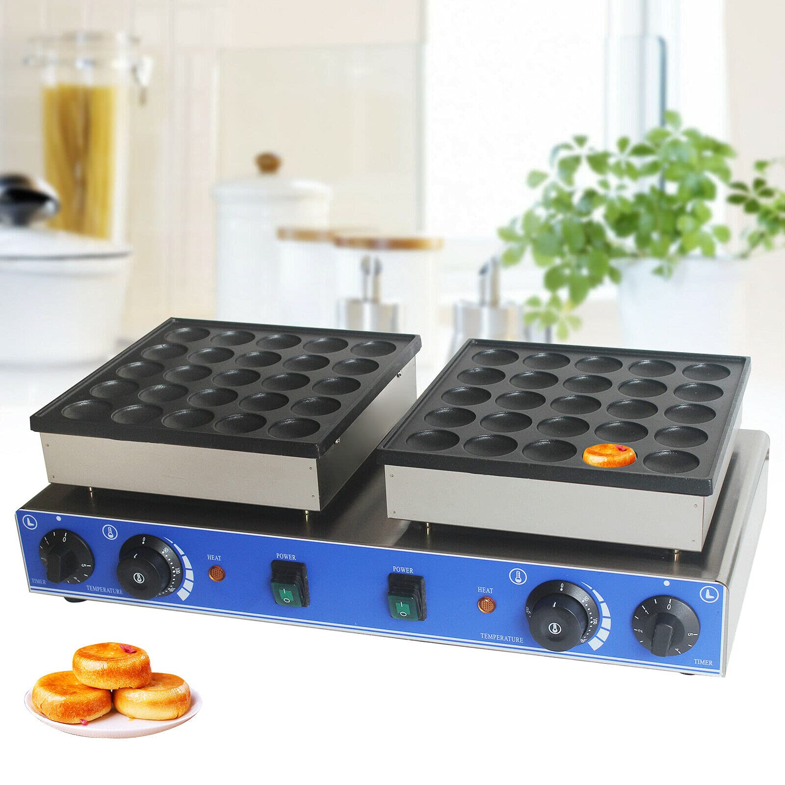 **DNYSYSJ 50-Hole Mini Dutch Pancake Maker - Non-Stick Waffle Baker Machine, Stainless Steel Electric Commercial Waffle Iron for Breakfast, Brunch & Desserts**    **Perfect for Home, Cafes, Restaurants & Events - Quick & Easy Mini Pancakes & Waffles**