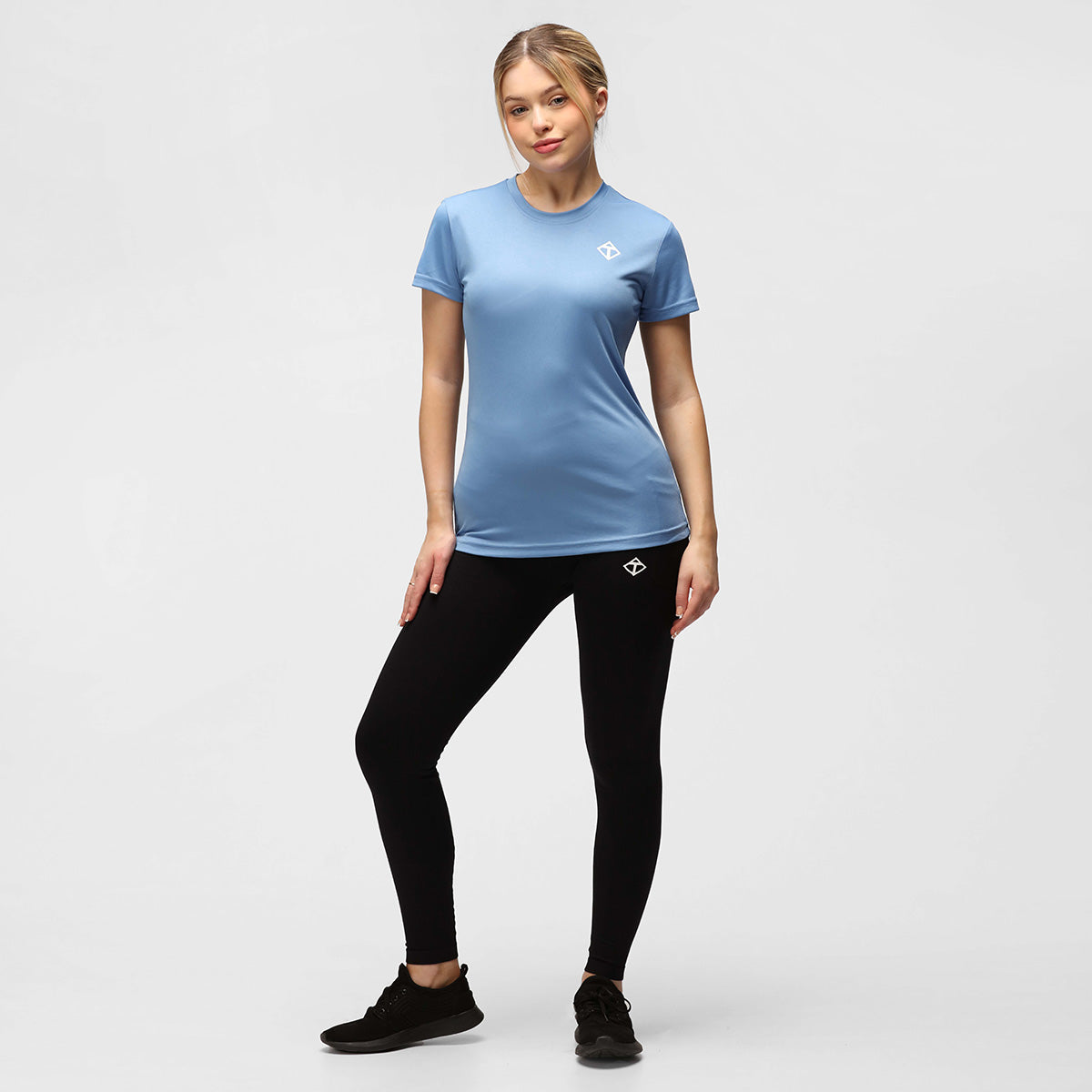 Cornflower Blue Diamond Pattern Women's Technical Performance T-Shirt - Moisture Wicking & Breathable for Yoga, Running & Outdoor Activities