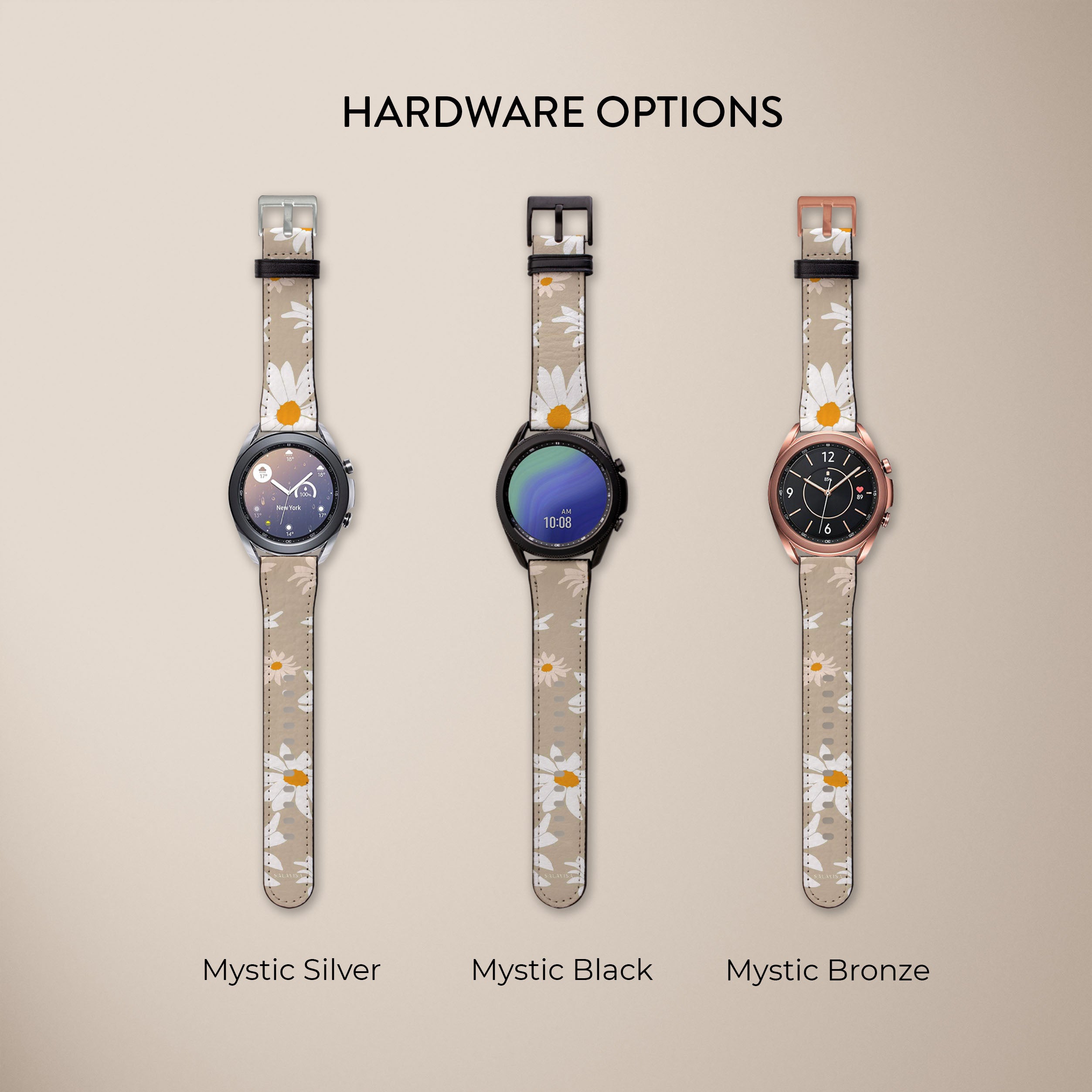 Beige Daisy Galaxy Watch Band - Stylish & Durable Replacement Strap for Samsung Galaxy Watch - Perfect for Workouts, Running & Everyday Wear