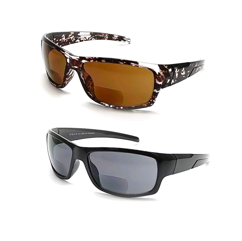 2 Pairs Bifocal Sunglasses for Men & Women - UV Protection Polarized Reading Glasses for Driving, Fishing & Outdoor Sports Activities