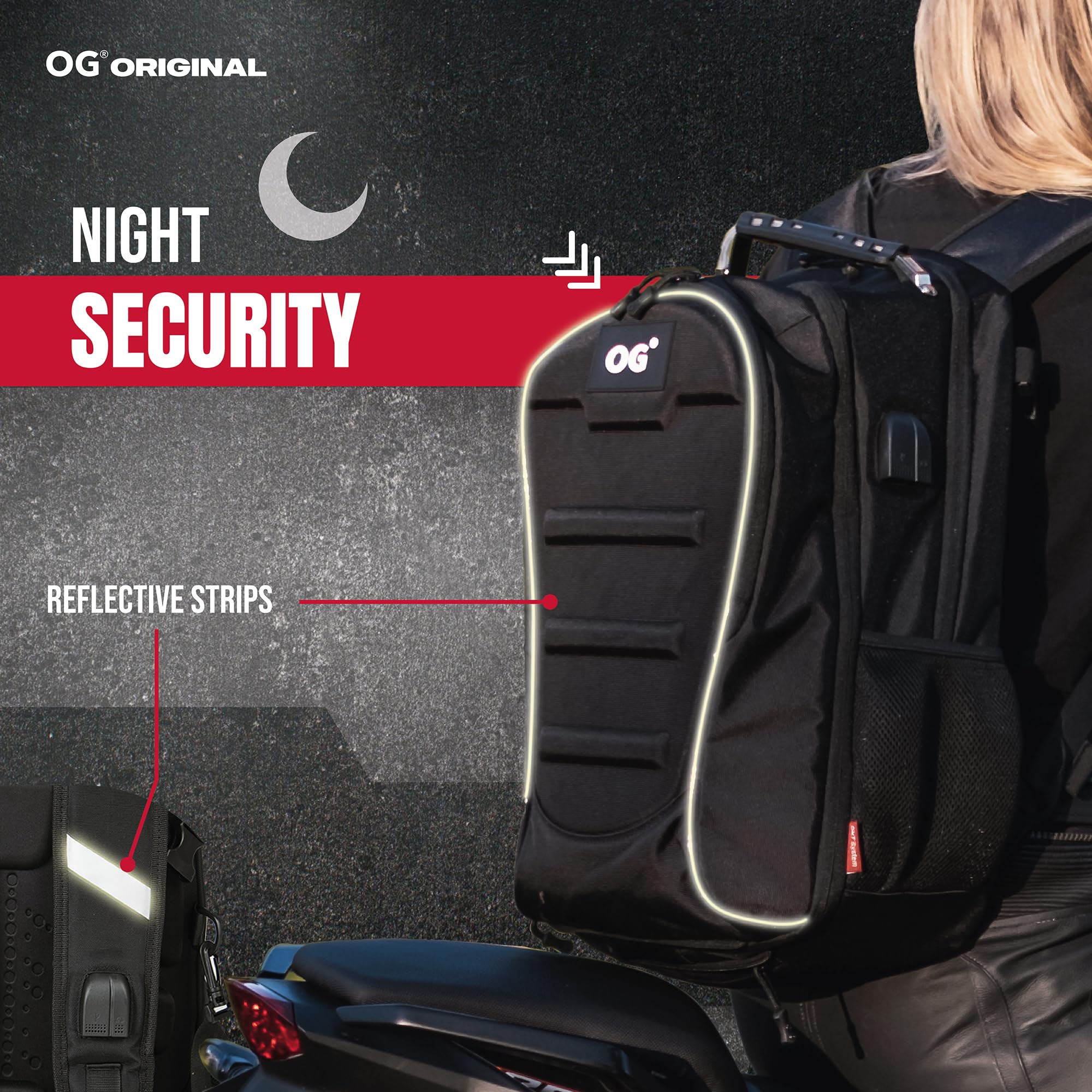 OG Original CityRunner Motorcycle Backpack - Waterproof Expandable 30-35L Motorbike Helmet Bag with Helmet Strap, Large Capacity Laptop Rucksack, Reflective & USB Charging Port - Perfect for Commuting, Adventure Riding & Daily Use