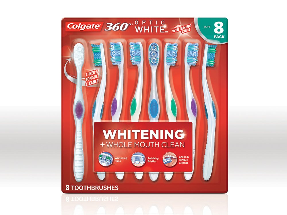 Colgate 360 Optic White Soft Toothbrushes - 8 Pack (6 Wholesale Lots, 48 Toothbrushes Total) for Home, Travel & Dental Office Use