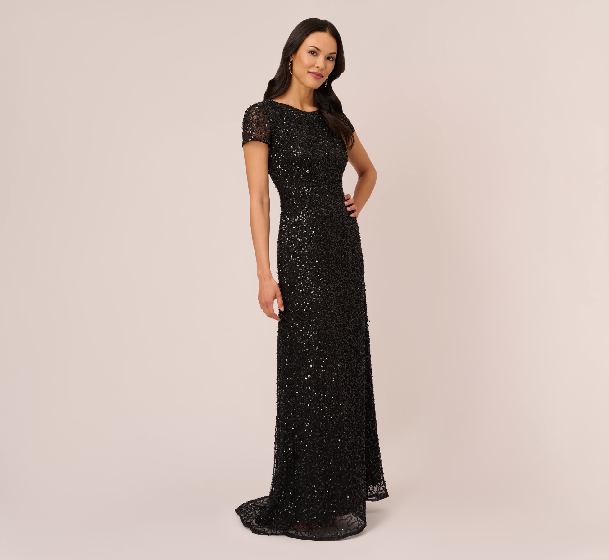Elegant Black Scoop Back Sequin Gown for Women - Perfect for Evening Parties, Prom, and Special Occasions