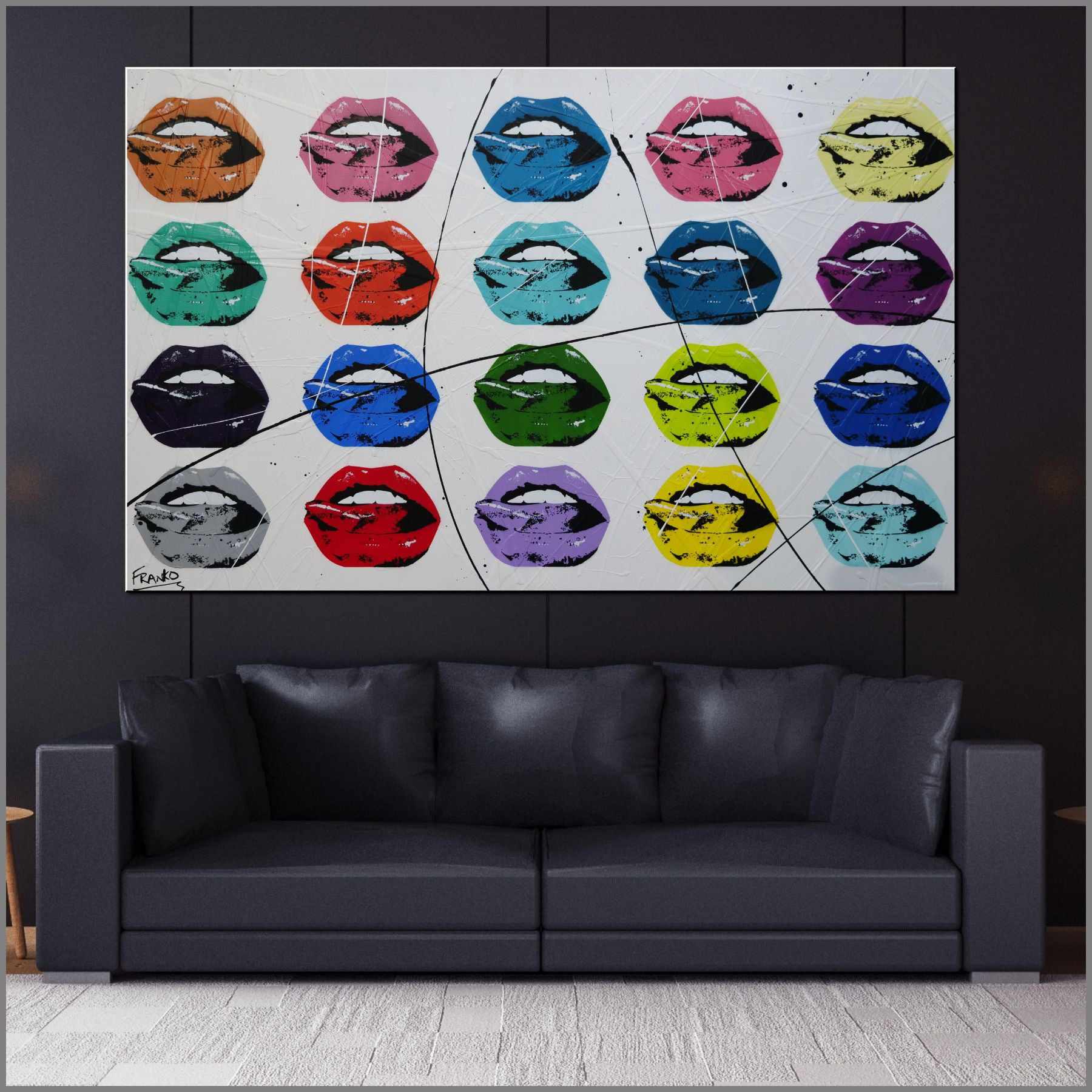 Hot Lips 160cm x 100cm Textured Urban Pop Art Canvas Painting - Modern Home Decor for Living Room, Bedroom & Office Wall Art