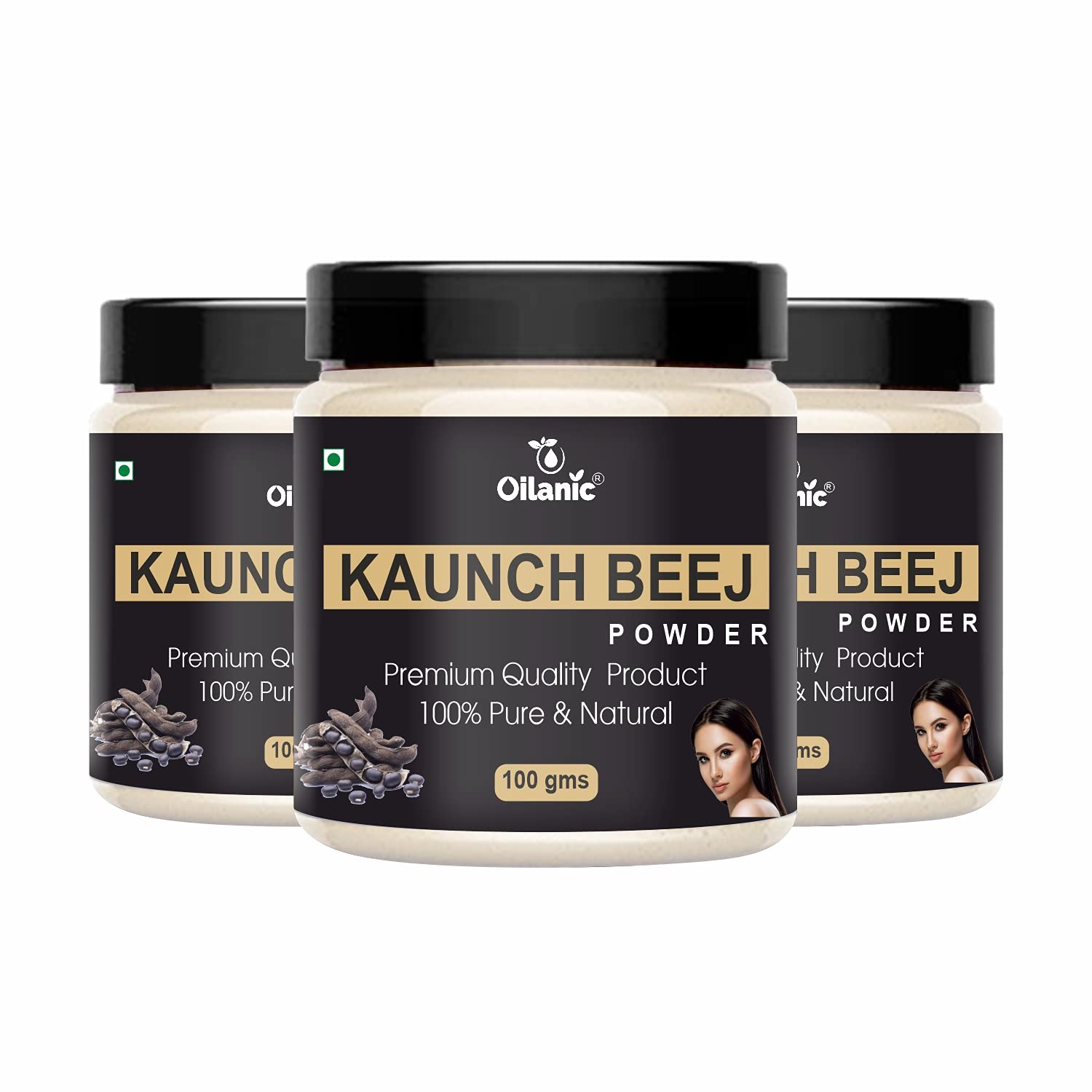 Oilanic 100% Pure Natural Kaunch Beej Powder for Skin & Hair Care - 3 Pack (300g) | Ayurvedic Herbal Supplement for Hair Growth & Glowing Skin | Perfect for DIY Face Masks & Hair Treatments