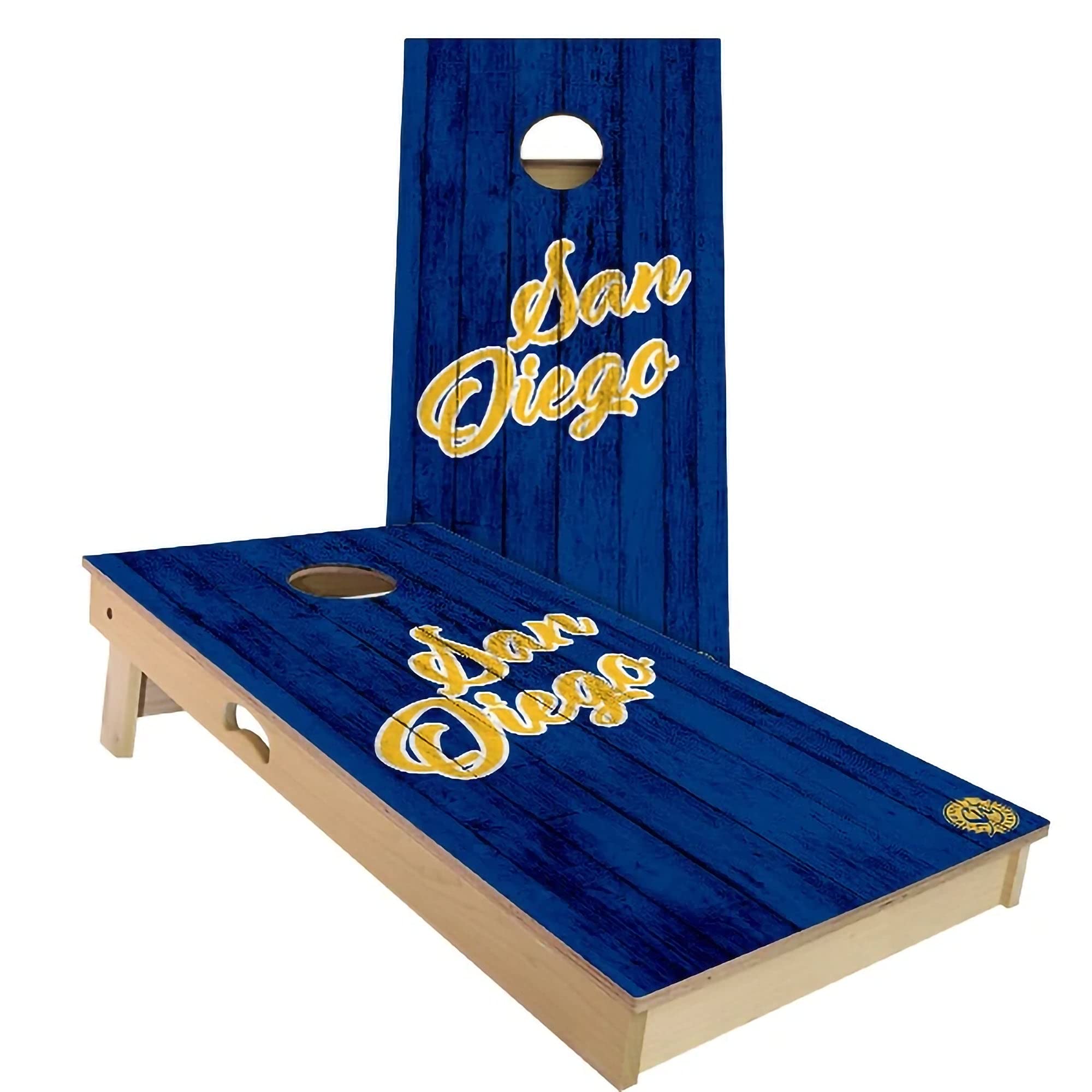 Skip's Garage San Diego Vintage Themed Cornhole Board Set - Regulation Size Bean Bag Toss Game with 8 All-Weather Bags - Perfect for Backyard Parties, Tailgating & Outdoor Events