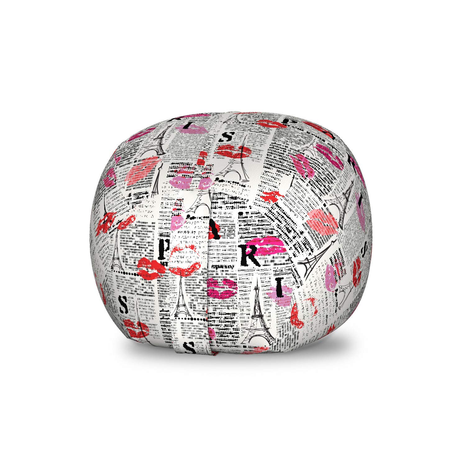 Ambesonne Paris Toy Storage Bag Chair with Eiffel Tower Sketches & Lipstick Kisses Pattern - Washable Stuffed Animal Organizer for Kids Room - Small Size Charcoal Grey Multicolor - Perfect for Bedroom, Playroom & Nursery Organization