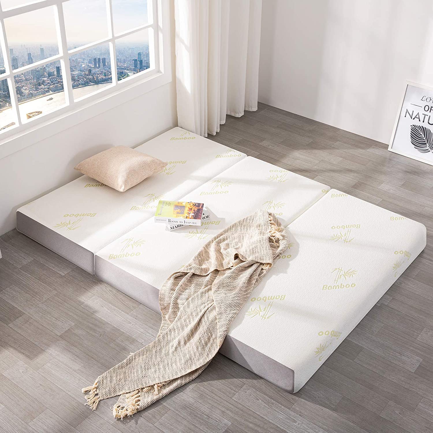 Inofia 6 Inch Twin Size Memory Foam Folding Mattress - Ultra Soft Removable Cover, Non-Slip Bottom & Breathable Mesh Sides, Portable Trifold Design (78