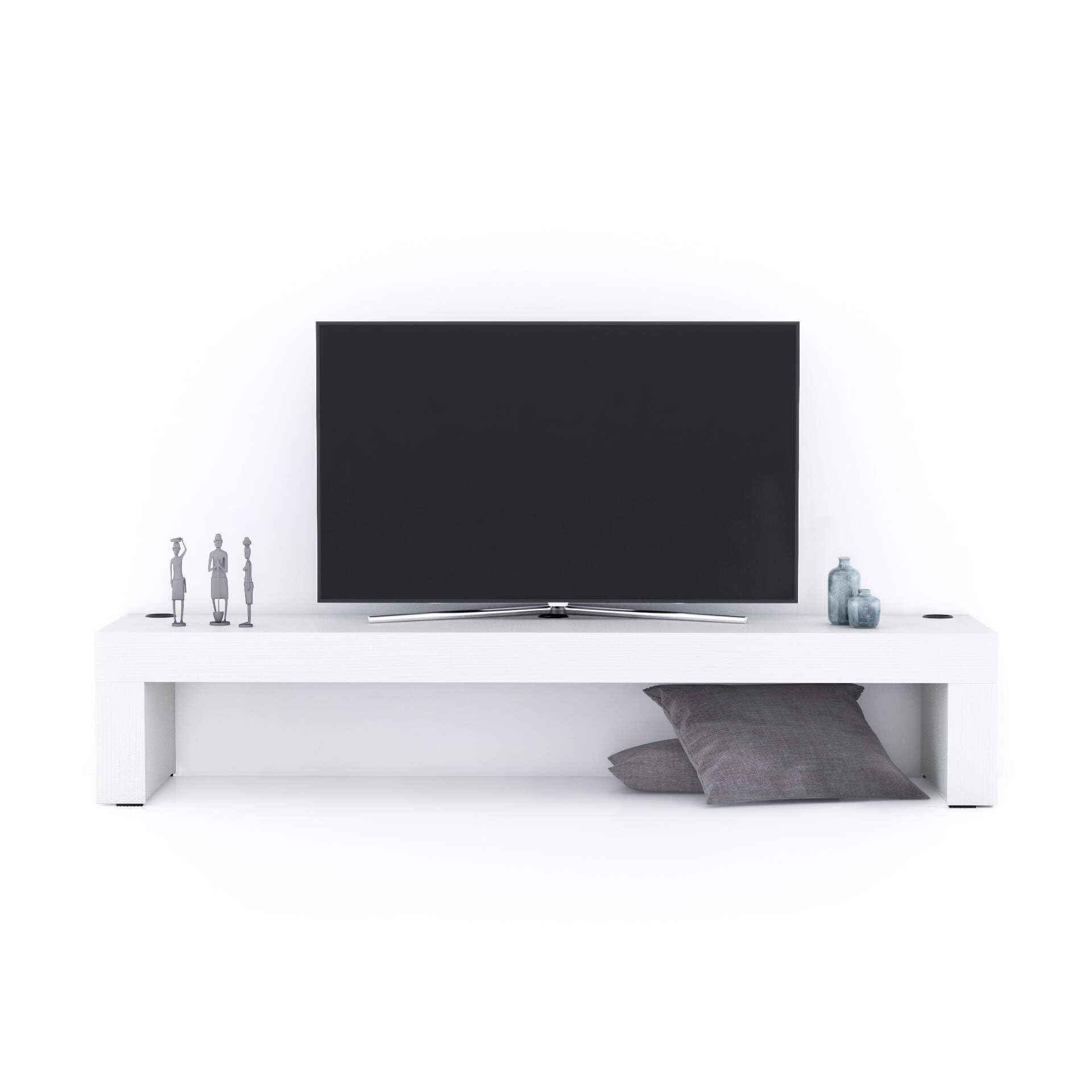 Modern White TV Stand with Wireless Charger | 180x40cm Evolution TV Stand | Italian Made Furniture for Living Room & Bedroom | Stylish Media Console with Cord Management