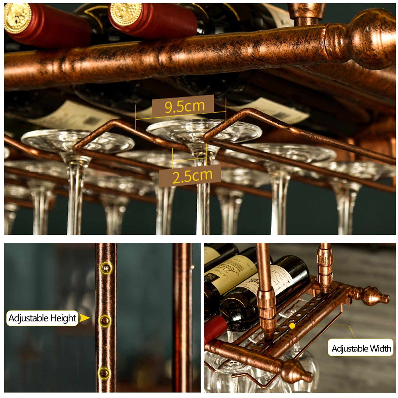 Premium Metal Wine Bottle Rack - Floating Wall & Ceiling Wine Shelf for Stemware Display - 60x35cm Kitchen & Bar Storage Organizer - Perfect for Home Decor, Wine Cellars & Entertaining Spaces