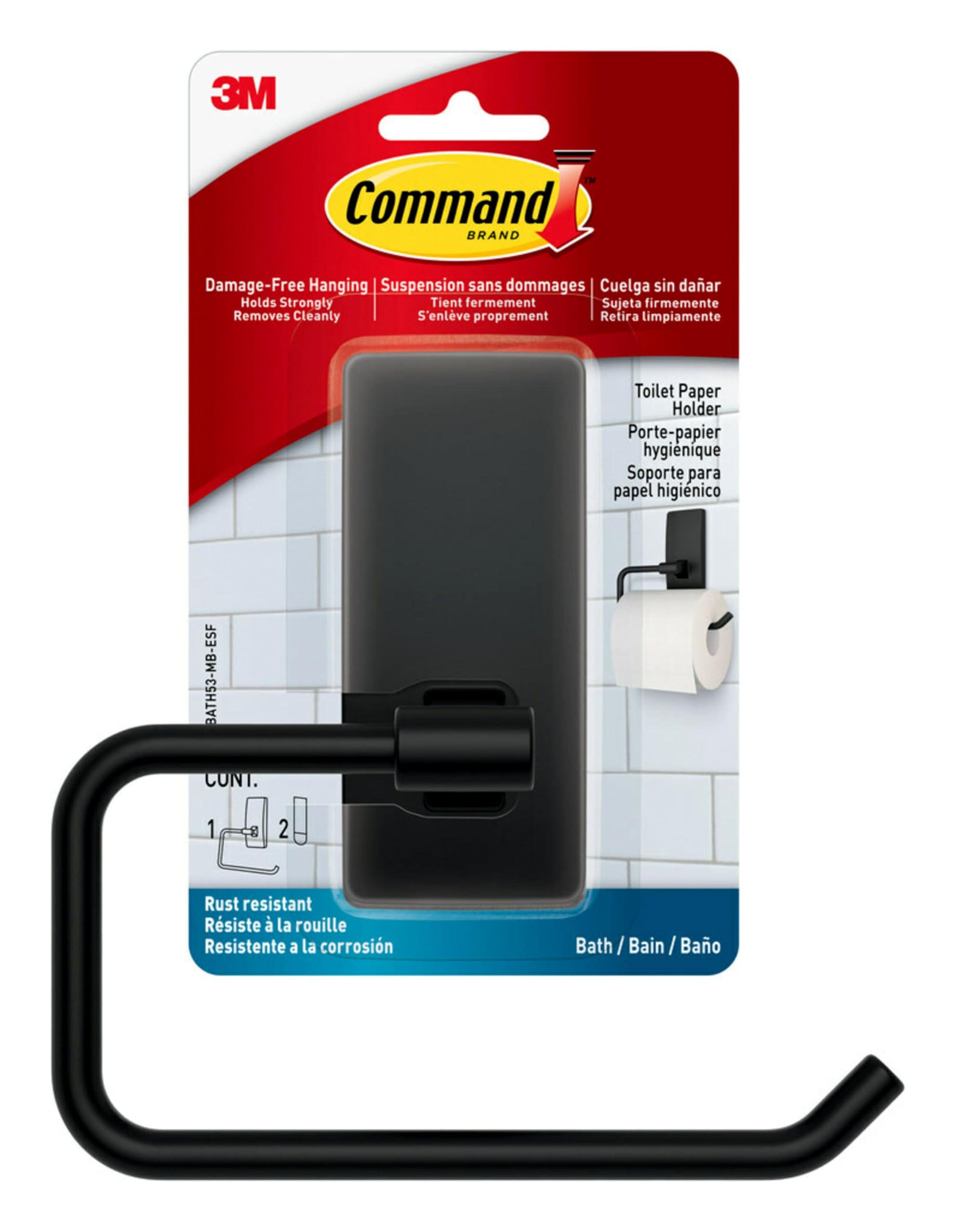 Command Toilet Paper Holder Matte Black - Rust-Resistant Bathroom Organizer with Waterproof Command Strips - Perfect for Small Bathrooms, Apartments & Dorm Rooms