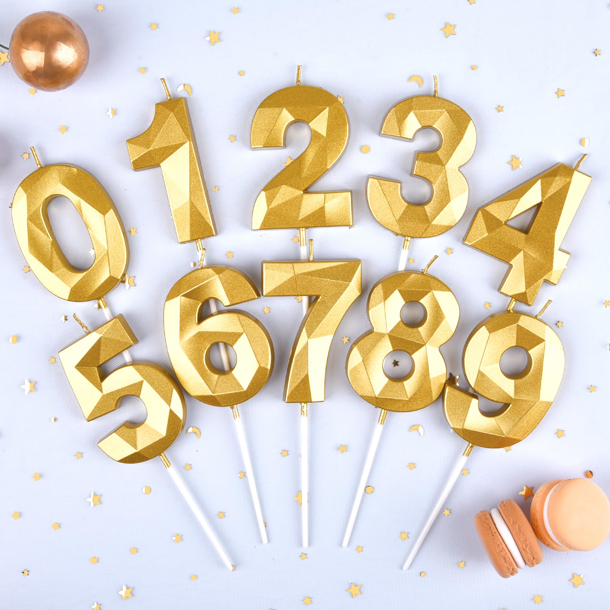 2.76 Inch Gold Number Birthday Candles - Set of 12 Crystal Gold Cake Candles for Birthday Party Decorations & Celebration Supplies | Perfect for Cakes, Cupcakes, and Desserts