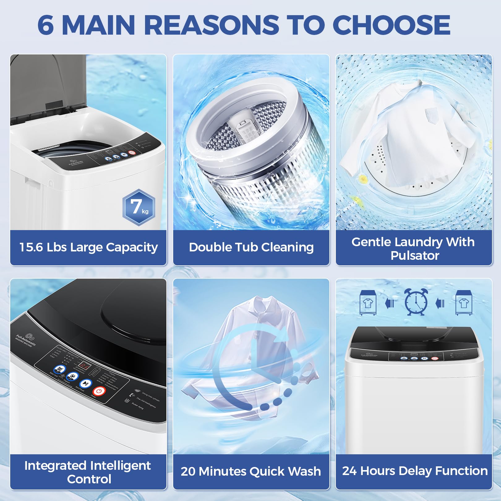 Nictemaw 15.6Lbs Full-Automatic Portable Washer and Dryer Combo with Drain Pump - 2.1Cu.ft Compact Laundry Machine, 10 Wash Programs & 8 Water Levels for Apartments, Dorms, RVs - Perfect for Small Spaces, Travel & Off-Grid Living