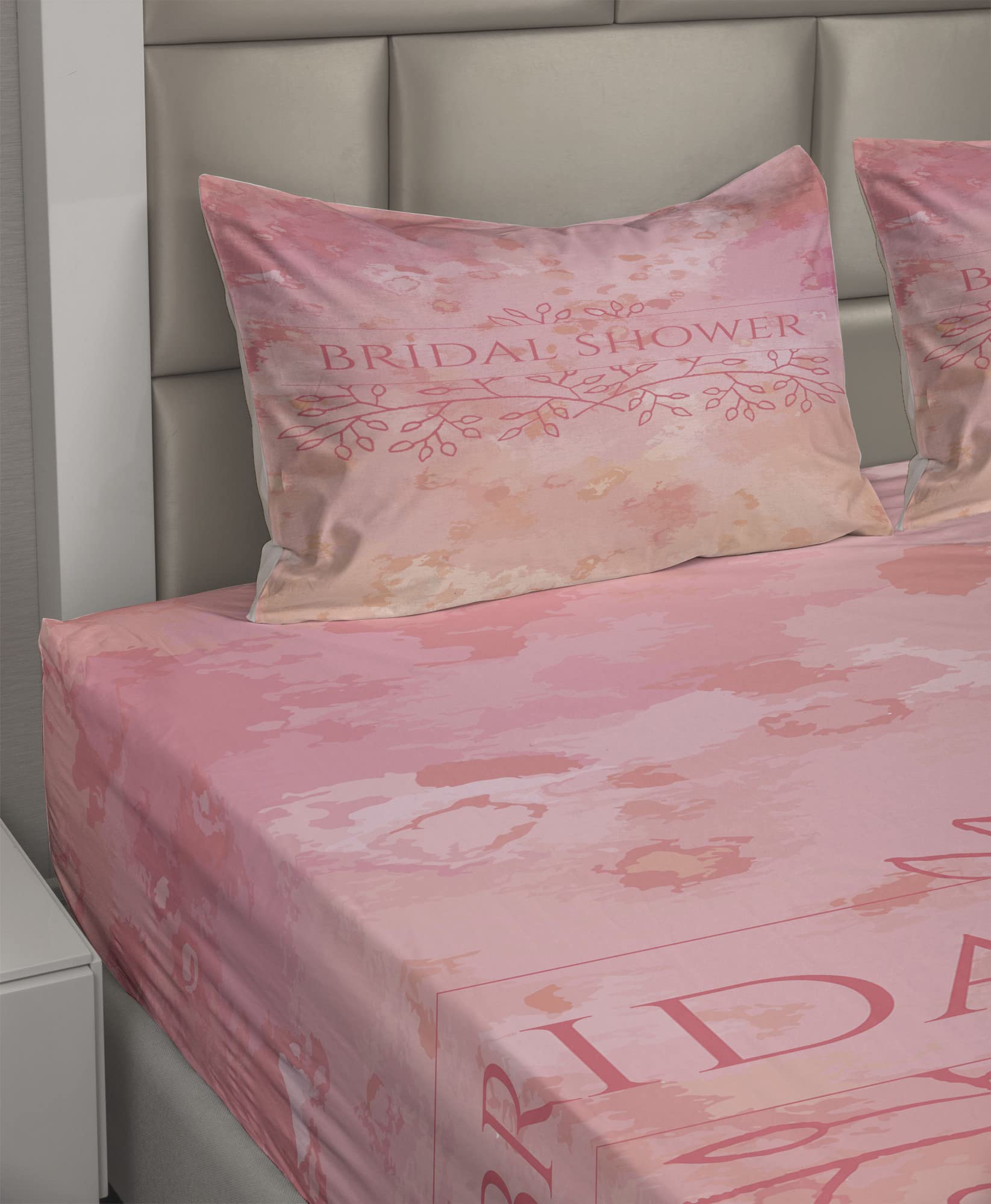 Ambesonne 4-Piece Bridal Shower Sheet Set - Full Size Floral Abstract Print Bedding with Fitted Sheet, Flat Sheet & Pillowcases in Pale Pink & Salmon | Perfect for Wedding Guest Rooms, Honeymoon Suites & Bridal Party Gifts