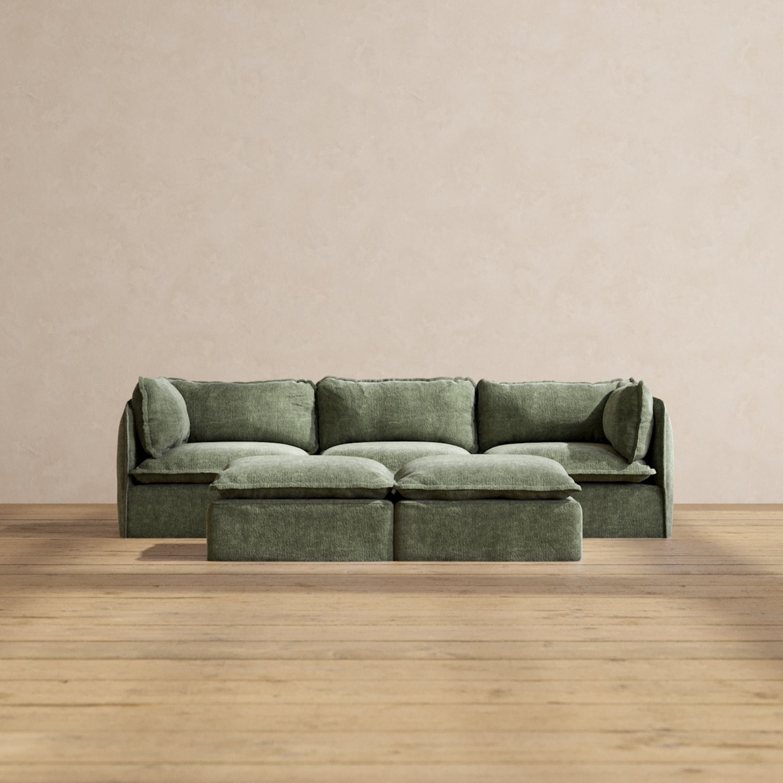 Modular Performance 3-Seater Sofa with Bench Ottoman in Willow Fabric - Comfortable Sectional Couch for Living Room, Lounge & Family Room Relaxation