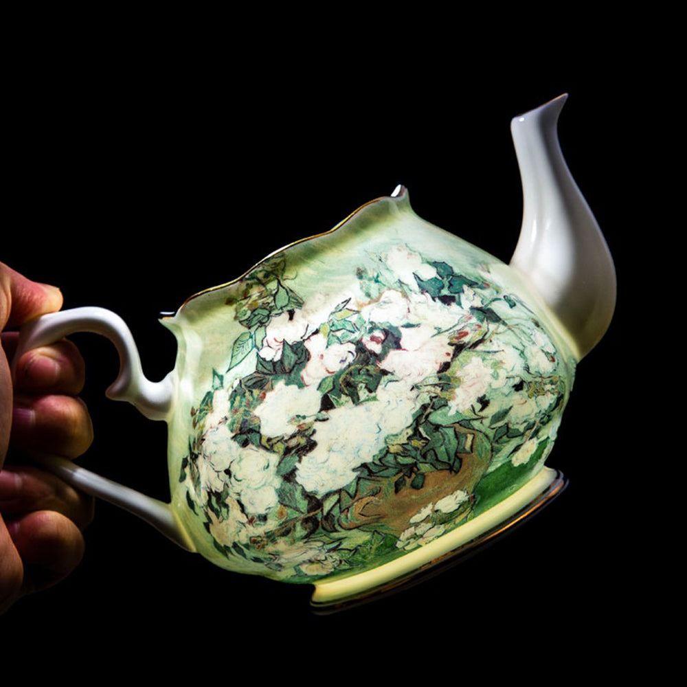 Van Gogh White Rose Bone China Tea Set - Elegant Porcelain Tea Cups & Saucers for Afternoon Tea, Gift, and Home Decor