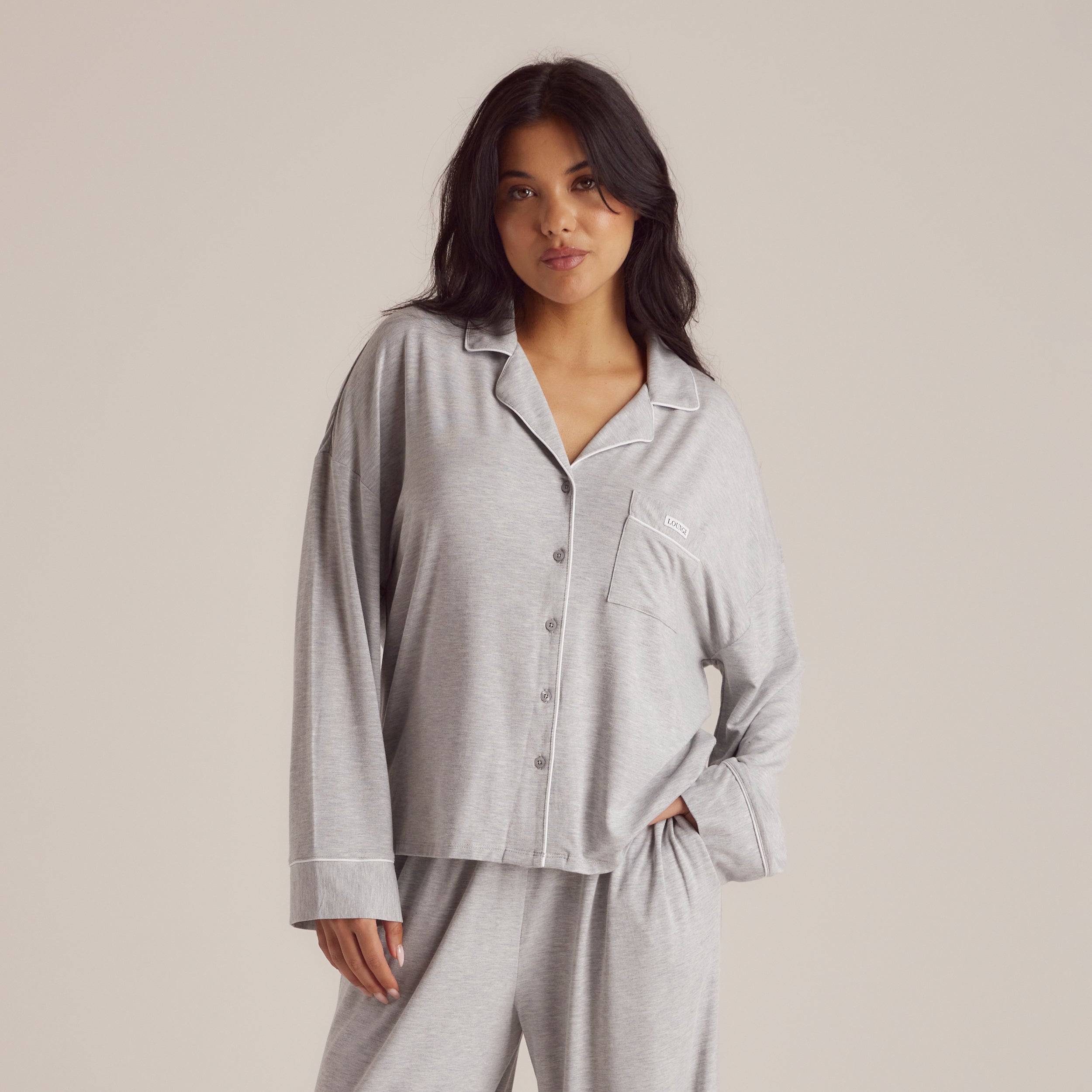 Soft Modal Pyjama Shirt - Grey Marl for Women | Comfortable Sleepwear & Lounge Wear for Nighttime Relaxation