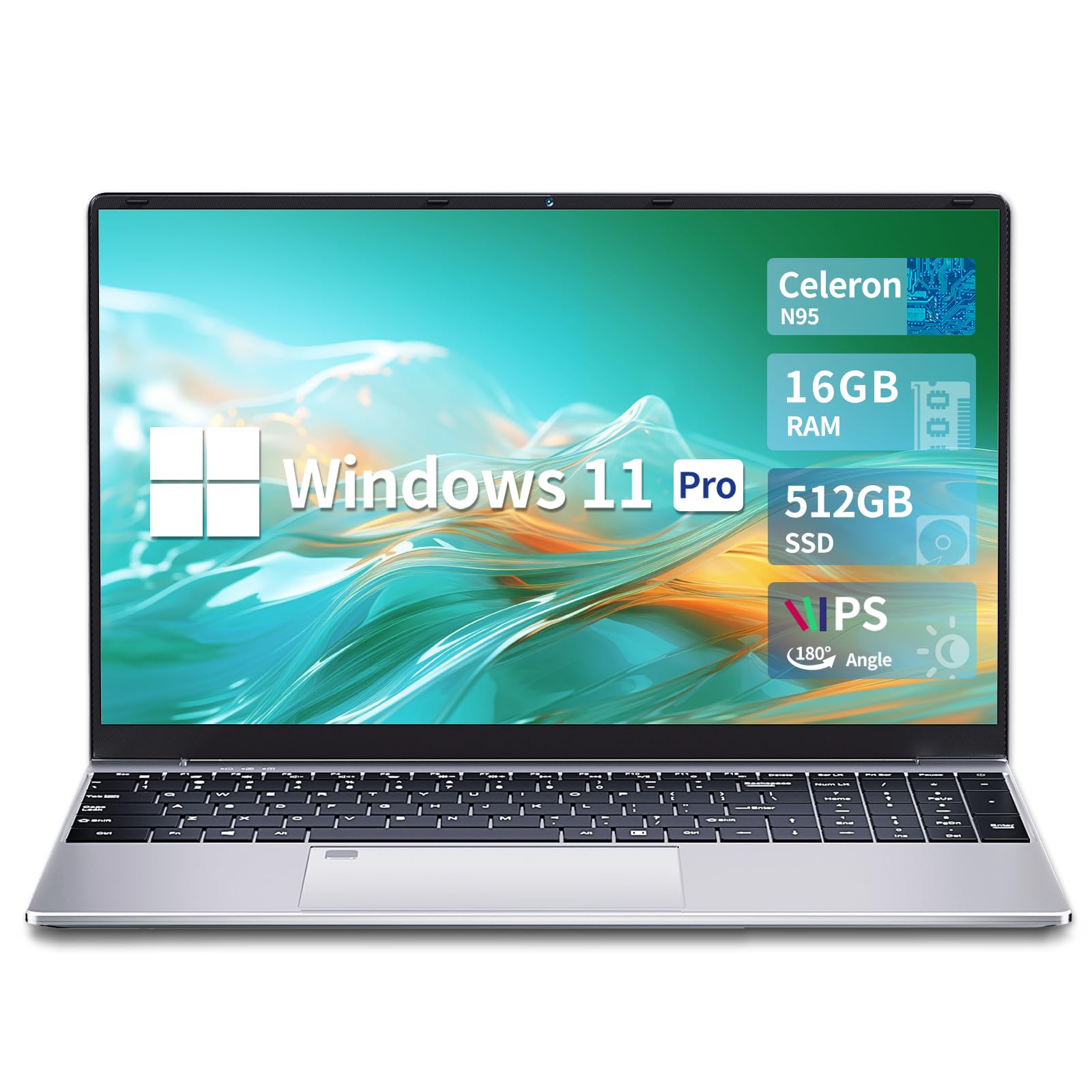 Insoluxia 15.6 Inch Laptop - 16GB RAM 512GB SSD, Intel Celeron N95 Processor, 1080P FHD Display with Touch ID, Dual-Band WiFi, Mini HDMI & 2x USB 3.0 Ports, Full-Size Backlit Keyboard - Perfect for Work, Study, and Entertainment