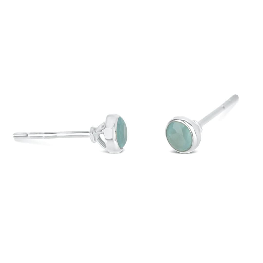 Aqua Chalcedony Stud Earrings for Women - Sterling Silver March Birthstone Jewelry - Perfect Gift for Birthday, Anniversary & Everyday Wear