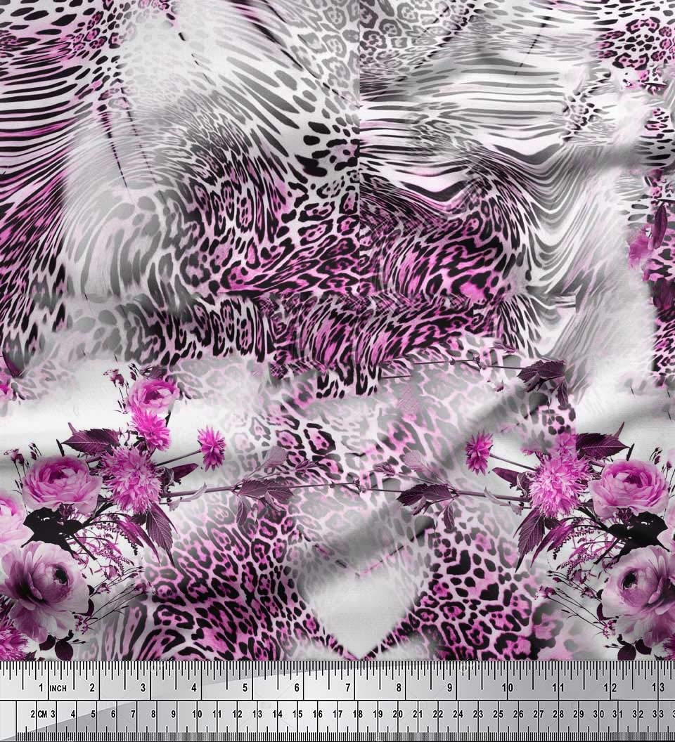 Soimoi Velvet Pink Fabric by The Yard - 58 Inch Wide - Rose Floral & Leopard Print Animal Skin Fabric for Upholstery, Drapes & DIY Fashion Projects - Safari Chic Home Decor & Clothing Material