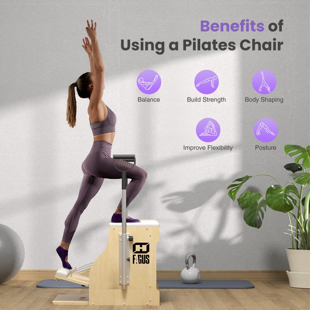 Pilates Chair with Split-Pedal Stability & Handles - Yoga Fitness Trainer & Reformer Machine for Home & Gym Workouts - Perfect for Core Strength Training, Flexibility Exercises, and Full-Body Workouts