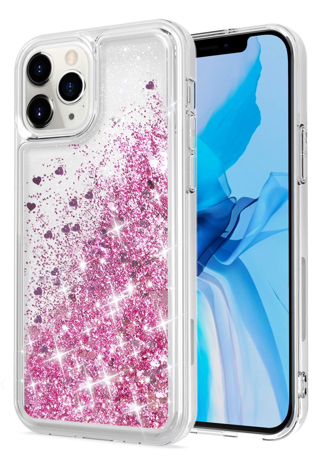 Luxury Rose Gold Glitter Waterfall TPU Phone Case for iPhone 12/12 Pro (6.1 inch) - Sparkling Liquid Design Protective Cover | Perfect for Parties, Night Out & Special Occasions