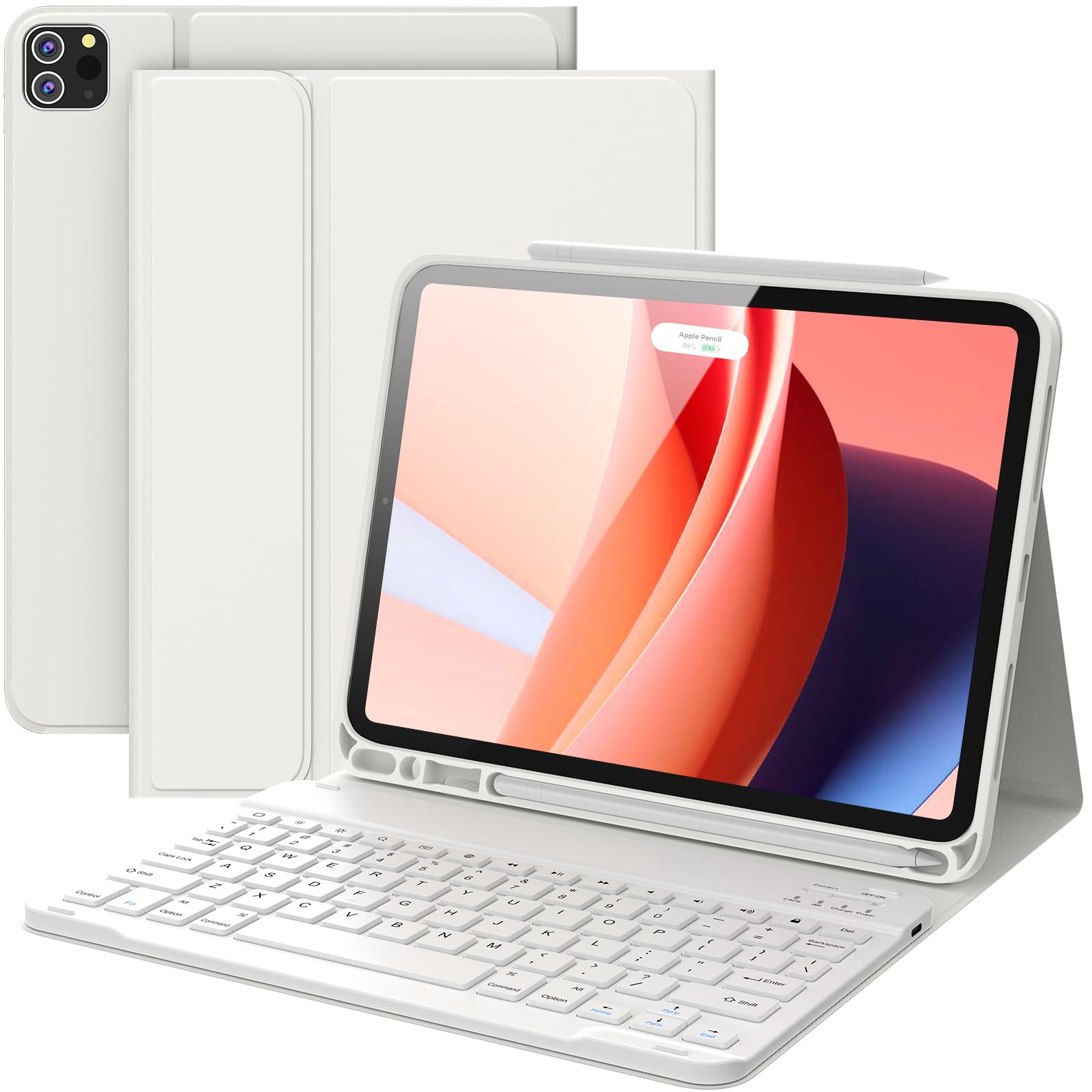 CHESONA iPad Air 11 Inch Case with Wireless Keyboard for M3/M2 (2025/2024) - Detachable Rechargeable Keyboard, Pencil Holder, Compatible with iPad Pro 11 (1st-4th Gen) & iPad Air 4th/5th Gen - Perfect for Work, Study & Travel - White