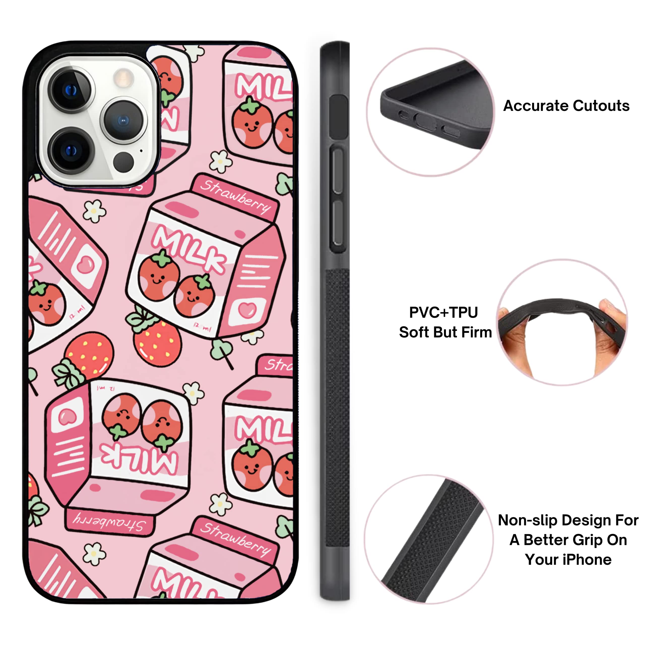 Japanese Strawberry Milk Anime Phone Case for iPhone 13 Pro Max - Cute Aesthetic TPU Rubber Cover - Durable, Non-Slip & Shockproof Slim Case - Perfect for Anime Lovers & Kawaii Style Accessories