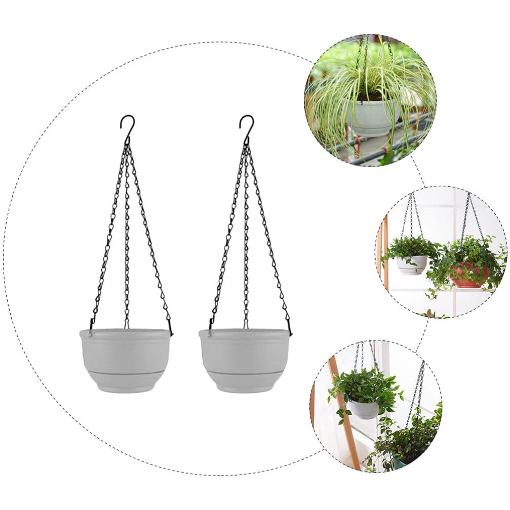 YARNOW 2-Pack Hanging Planters for Outdoor & Indoor Use - White Plastic Round Flower Pots with Hooks for Balcony, Garden, and Home Decoration - Perfect for Herbs, Succulents, and Small Plants