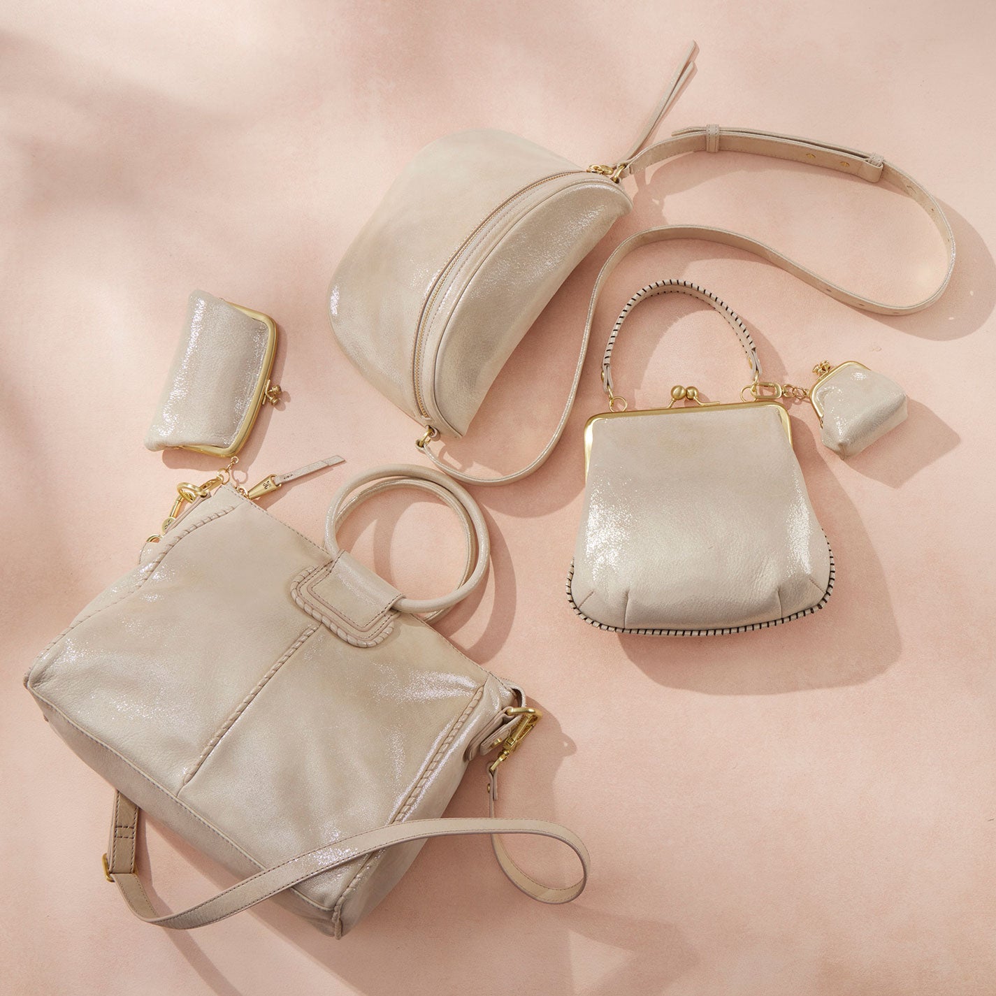 Alba Crossbody Bag in Metallic Leather - Sand Shimmer | Stylish Women's Shoulder Purse for Everyday Use, Work & Night Out