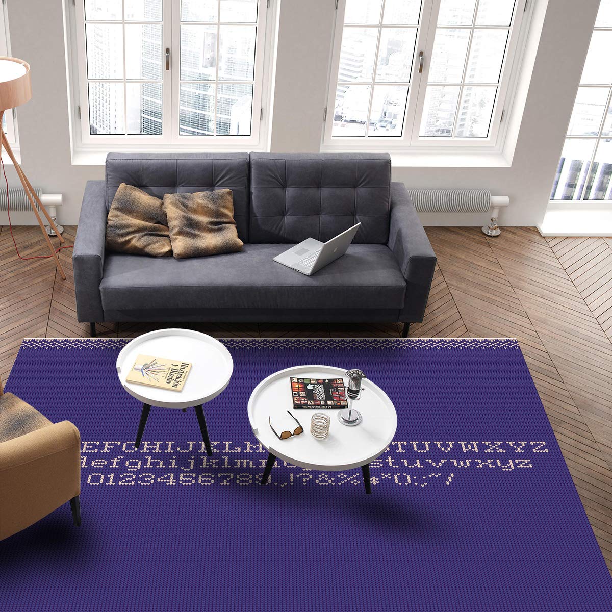 5'x8' Purple Area Runner Rug - Washable Indoor Outdoor Carpet for Kitchen, Living Room, Bathroom, Bedroom, Classroom & Laundry Room - Abstract Weaver Letter & Arabic Numbers Doormat - Perfect for Entryway, Office Desk & Welcome Mat