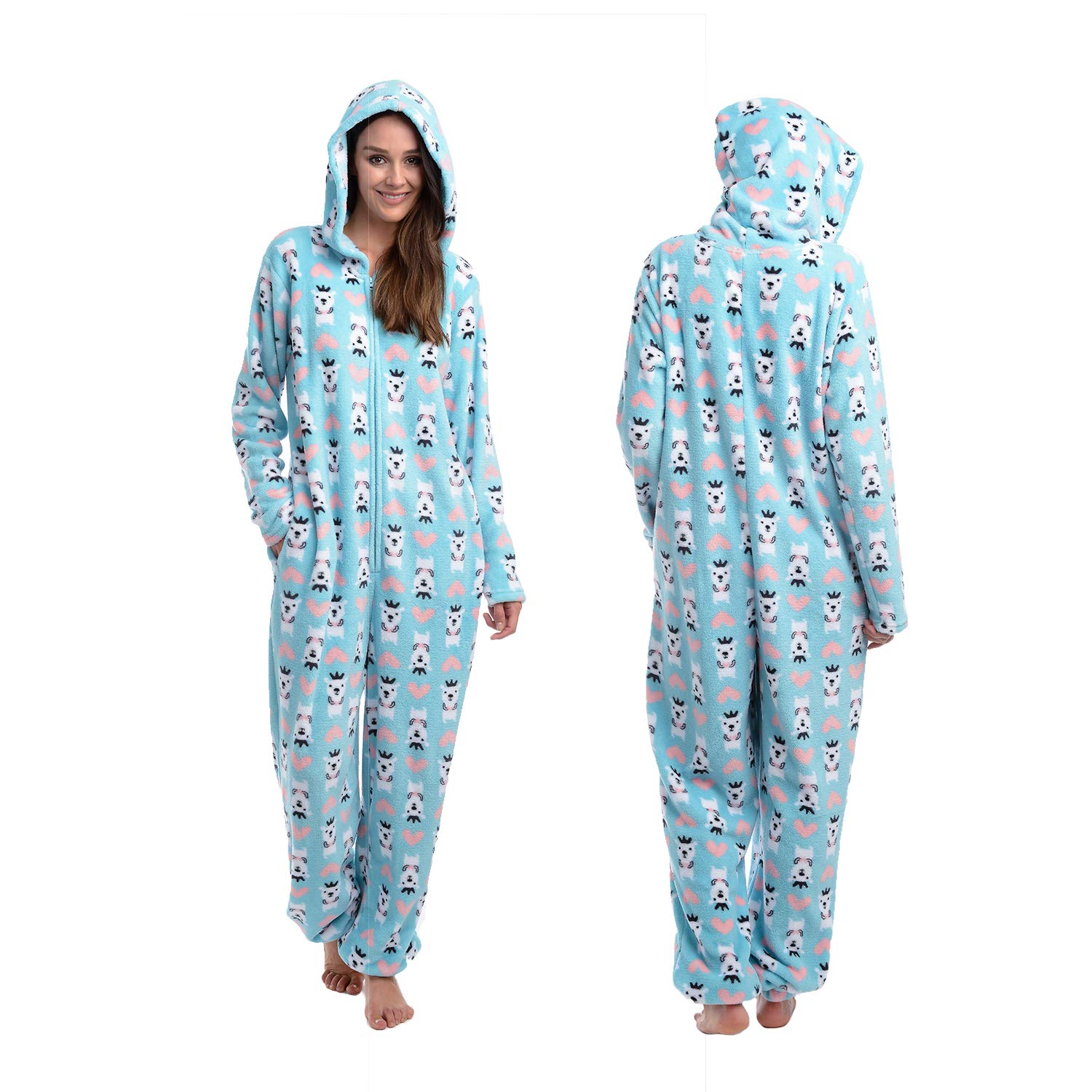 Body Candy Women's Cute Printed Hoodie Plush Onesie Pajamas - Soft Fleece Critter Pajama Set for Women, Perfect for Lounge Wear, Sleepwear & Cozy Nights at Home