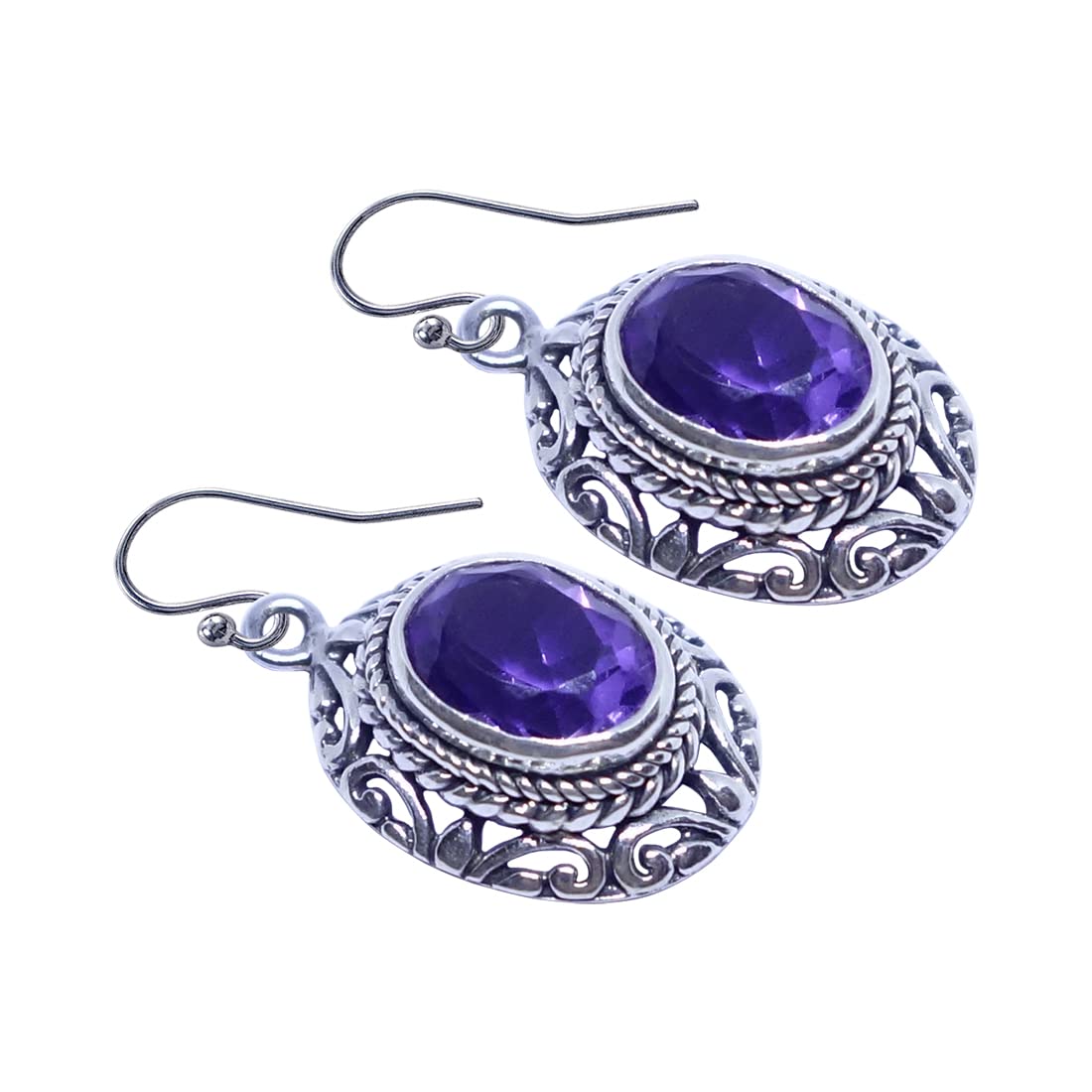 Handmade 925 Sterling Silver Purple Amethyst Gemstone Filigree Drop Dangle Earrings for Women - Unique Tribal Fashion Jewelry Gift for Birthday, Wedding & Special Occasions