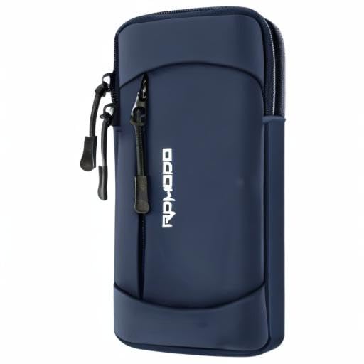 Adjustable Running Armband Phone Holder for iPhone 12/13/14/15 Pro Max & Samsung - 2-Pocket Elastic Workout Armband for Phones Under 7.5 Inches (Blue) - Perfect for Jogging, Gym, Hiking & Outdoor Activities