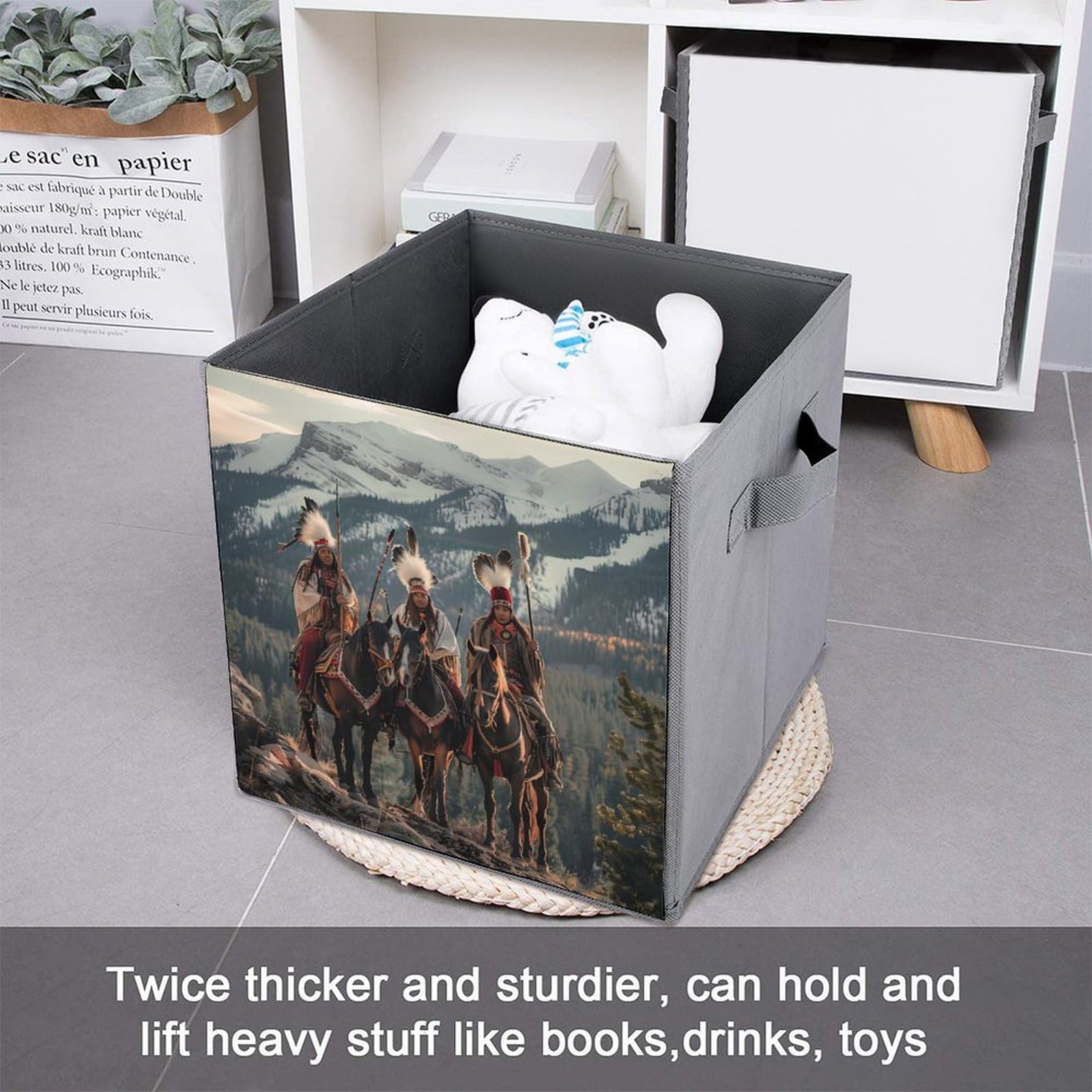 Native American Feathered Chief Folding Storage Cubes - Handled Organizer Bins for Home & Office Organization | Perfect for Closet, Shelf, and Toy Storage | 1-Piece Set