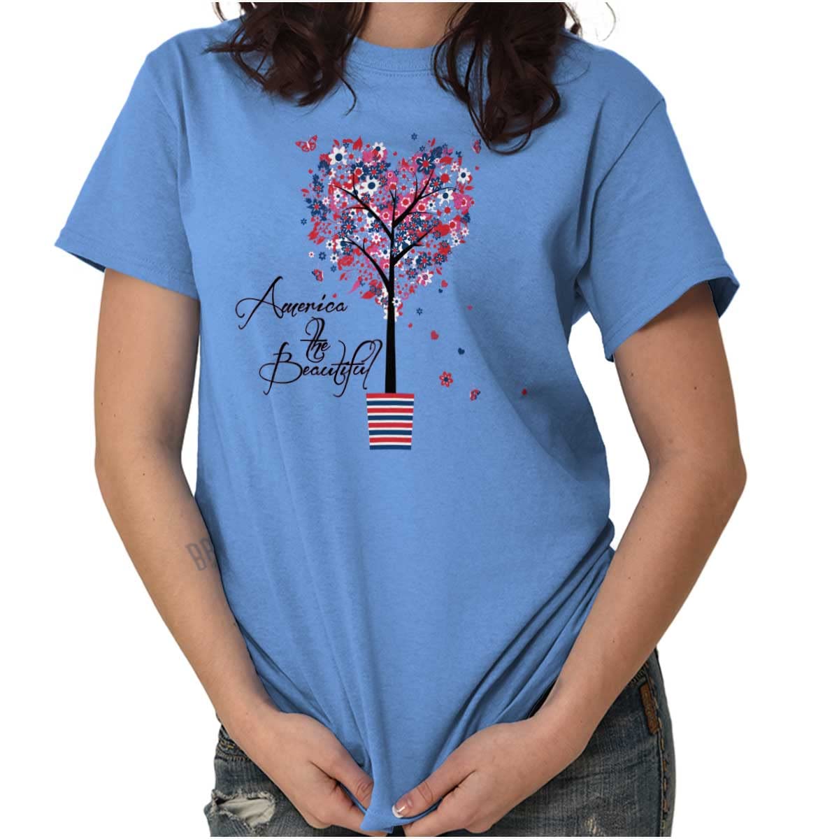 Brisco Brands America The Beautiful Patriotic Women's Graphic T-Shirt - Cute & Stylish USA Flag Design for Casual Wear, 4th of July & Independence Day Celebrations