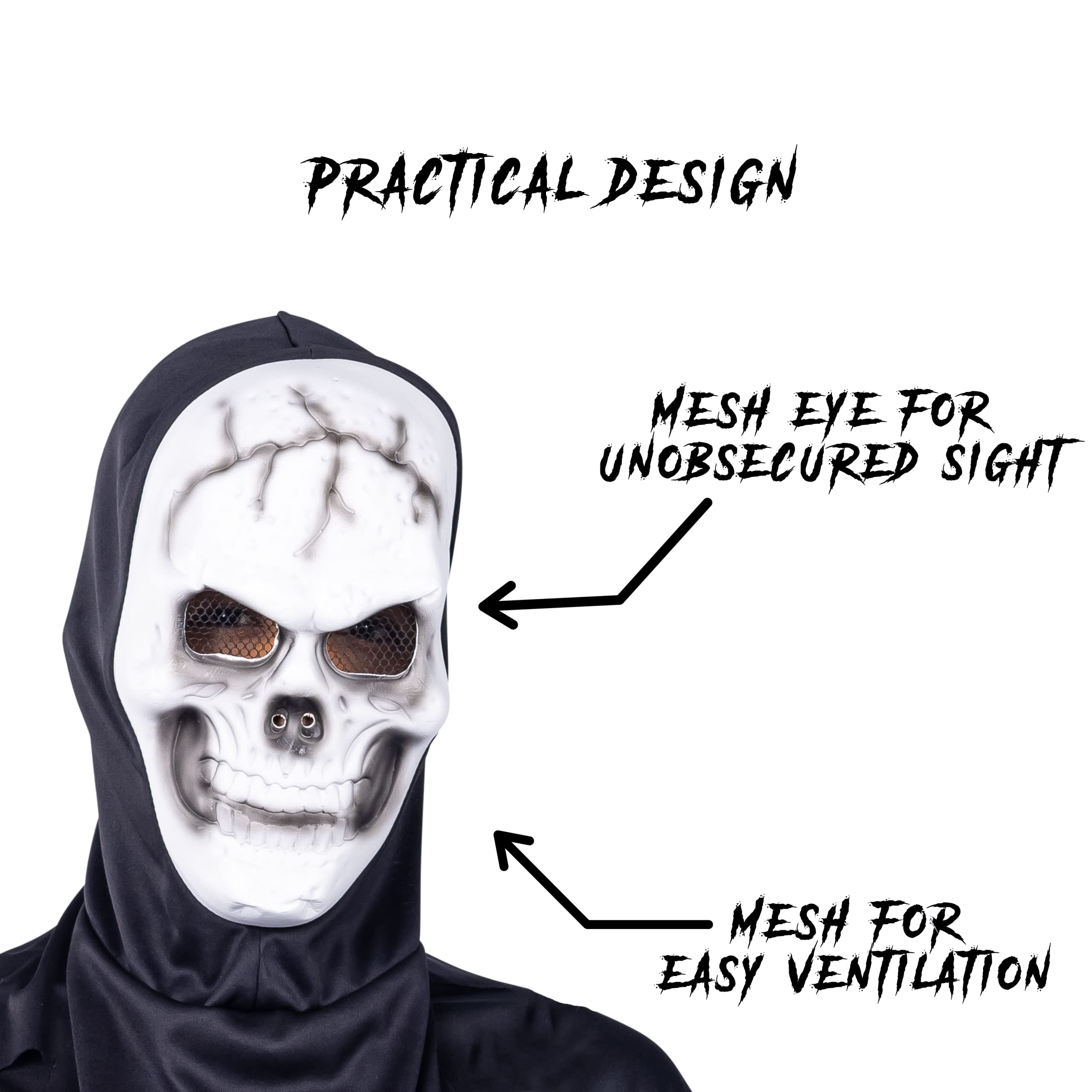 Grim Reaper Halloween Costume for Adults - Black Hooded Cloak with Scythe & Mask - Scary Halloween Outfit Set | Perfect for Halloween Parties, Cosplay & Horror Events