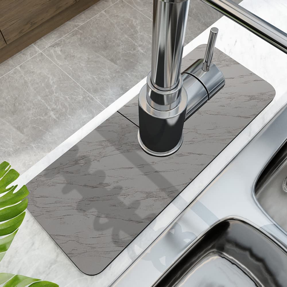 **Super Absorbent Splash Guard for Sink Faucet - Fast Drying Kitchen & Bathroom Sink Mat - Drip Catcher, Dish Drying Mat & Sponge Holder - Perfect for Countertop Protection & Mess-Free Cleaning**