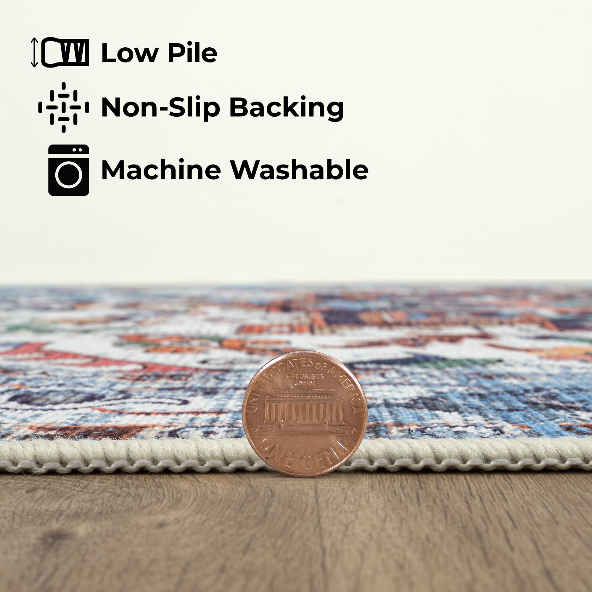 GLN Rugs Traditional Collection - Machine Washable Non-Slip Chenille Area Rug 5'3
