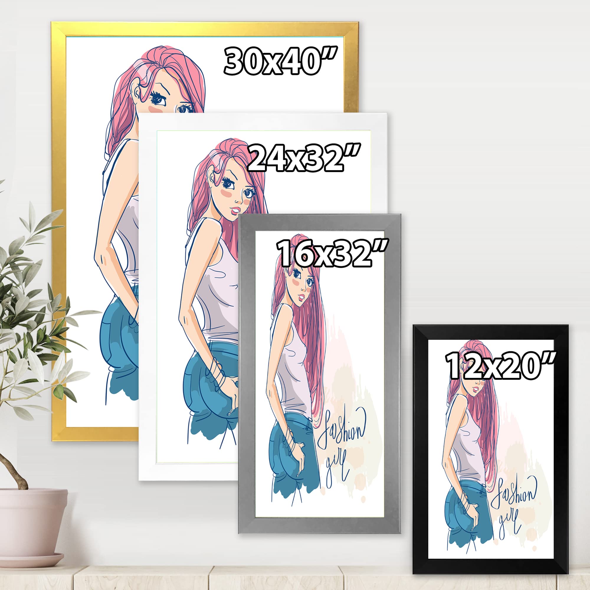 Trendy Fashion Girl & Children's Art Framed Wall Decor - Nursery, Kids Room, Playroom & Classroom Wall Art for Girls & Boys