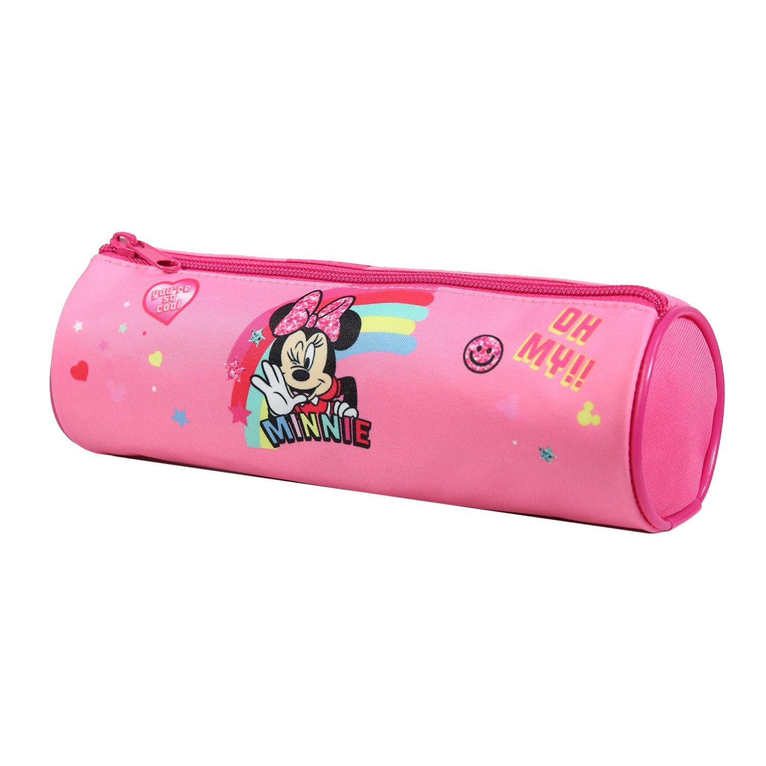 Disney Minnie Mouse Rainbow Round School Pencil Case - Cute & Durable Pouch for Kids, Students, Backpack Essentials, School Supplies, Office & Travel Organization