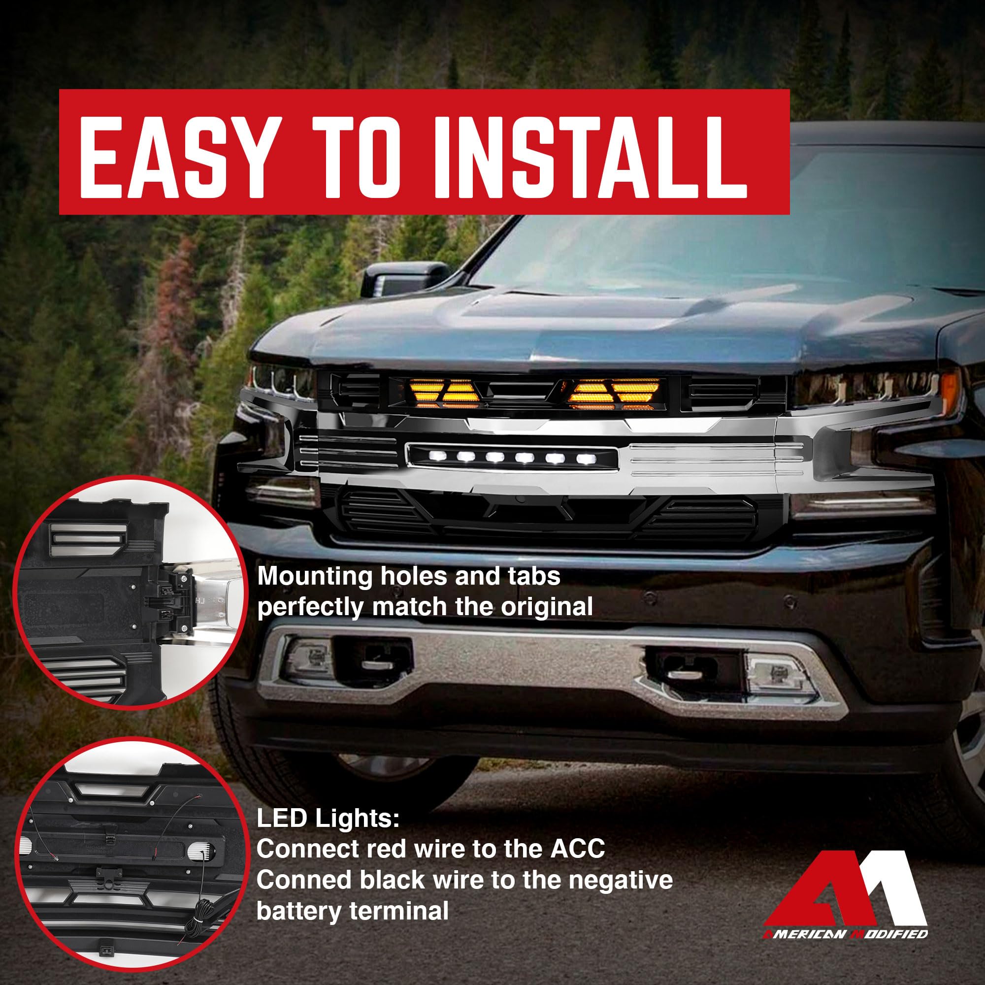 2019-2021 Chevy Silverado 1500 LED Light Chrome Armor Grille | Heavy Duty Front Bumper Protection | Off-Road & Street Style Upgrade