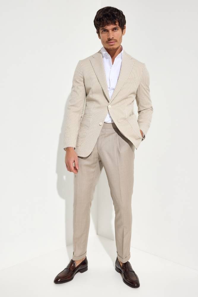 Premium Milan Wool Trousers for Men & Women - High-Quality Sand S130 Wool Pants for Office, Business & Formal Wear