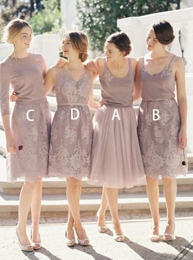 Custom Mismatched Short Lace Bridesmaid Dresses - WG265 | Affordable Wedding Party Attire for Beach, Garden & Formal Events