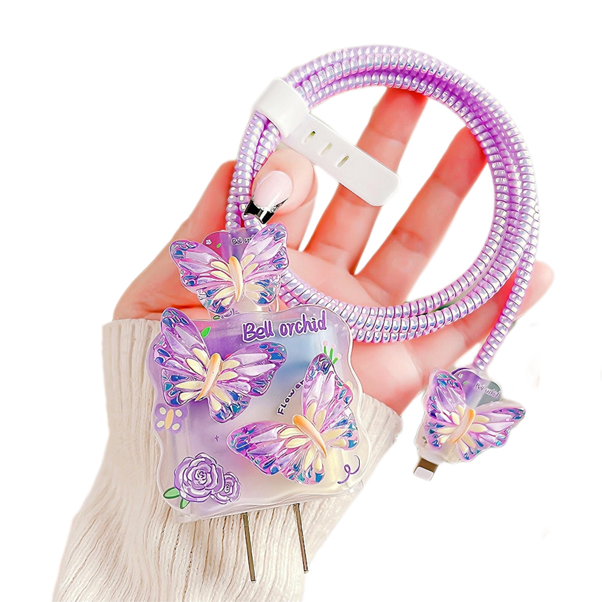3D Butterfly iPhone Charger Protector - 18W/20W Cable Saver for iPhone 13/14/15/16 Pro Max, Soft Wavy Girly Design iPad Charger Cover (Purple) - Perfect for Home, Office & Travel Accessories